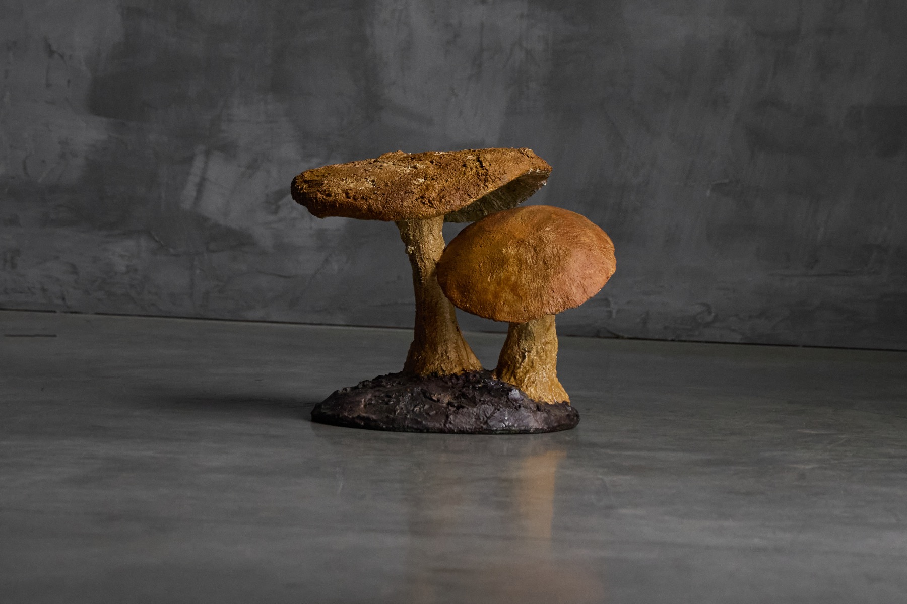 Mushroom sculpture with natural texture and wabi sabi character