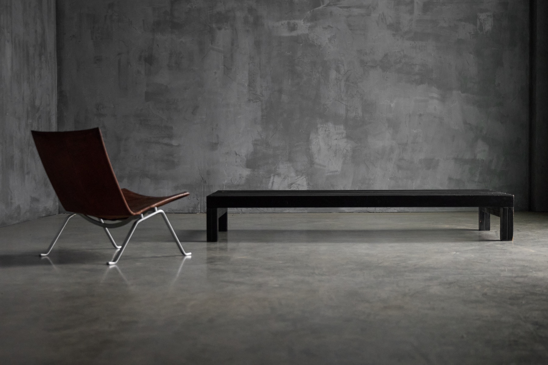 Retro slatted bench or coffee table in wood