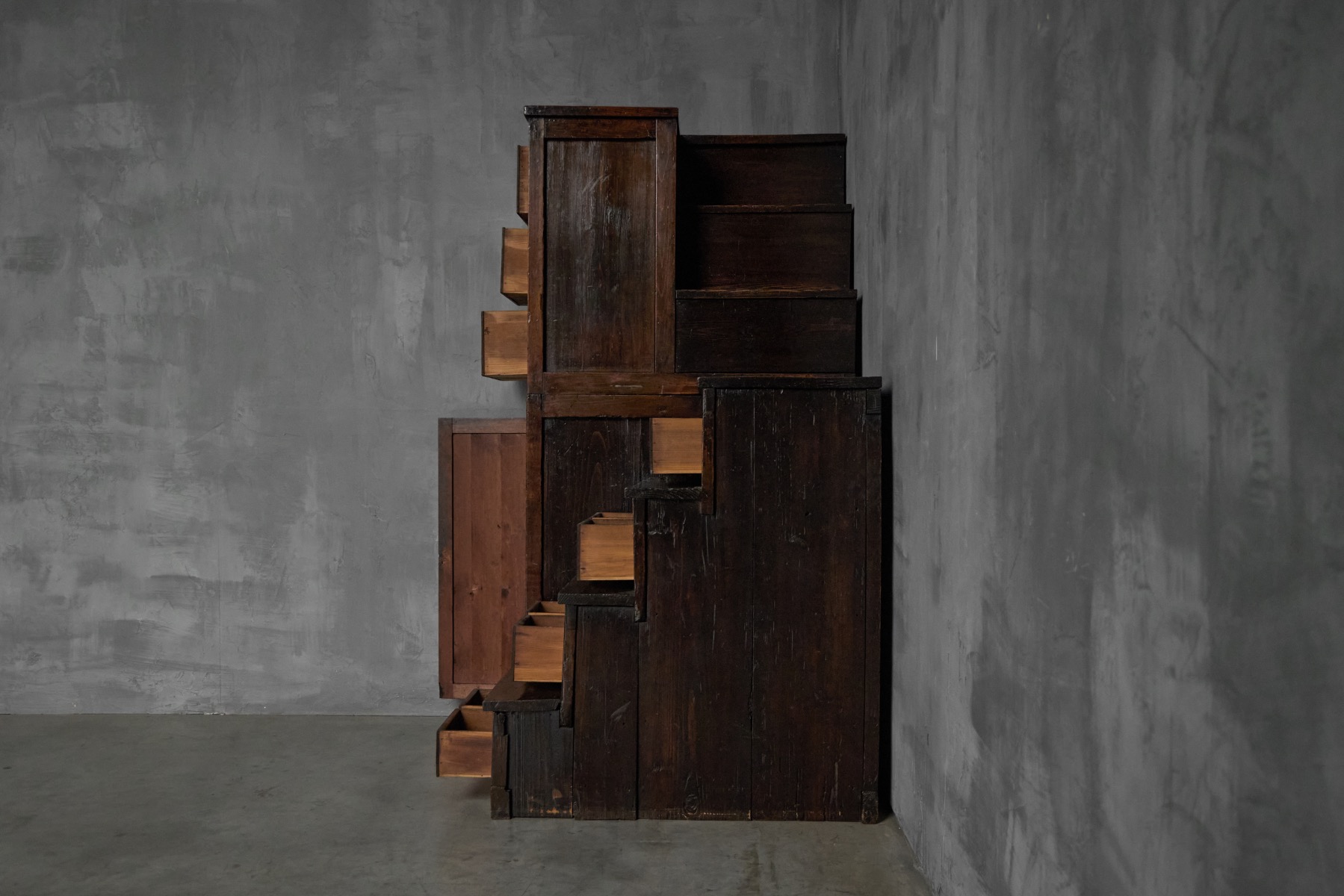 Rustic Kaidan Tansu stair chest with original iron hardware
