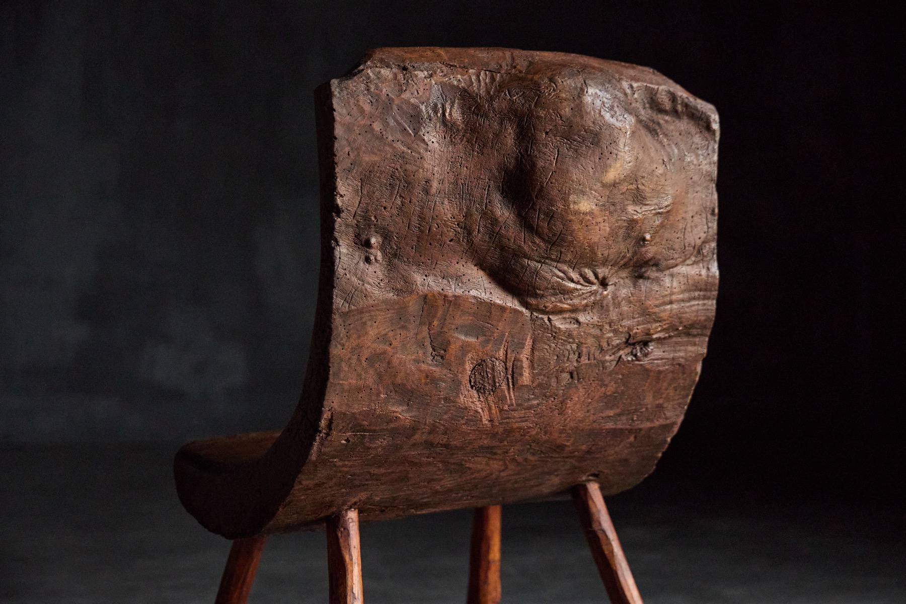 Rustic Pyrenean carved wooden stool