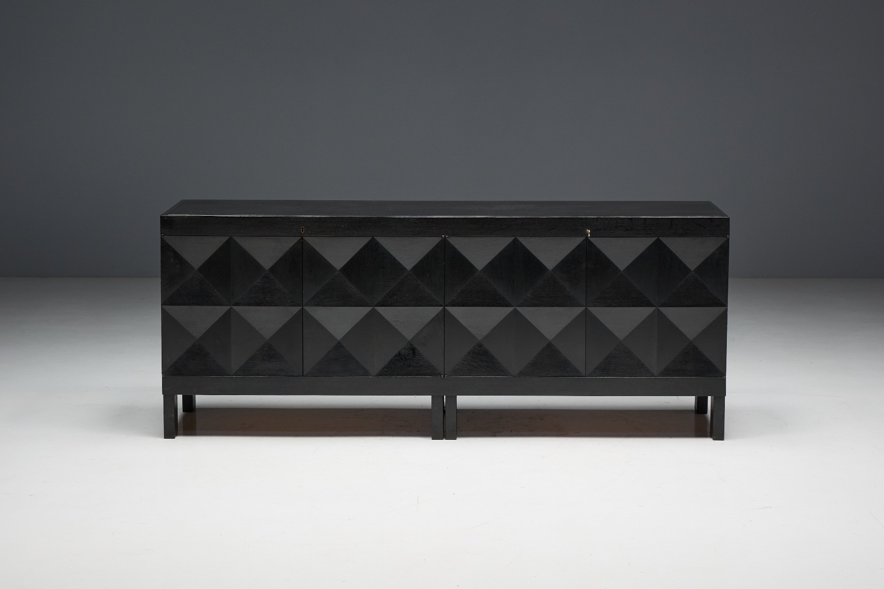 Sculptural brutalist sideboard with solid oak construction