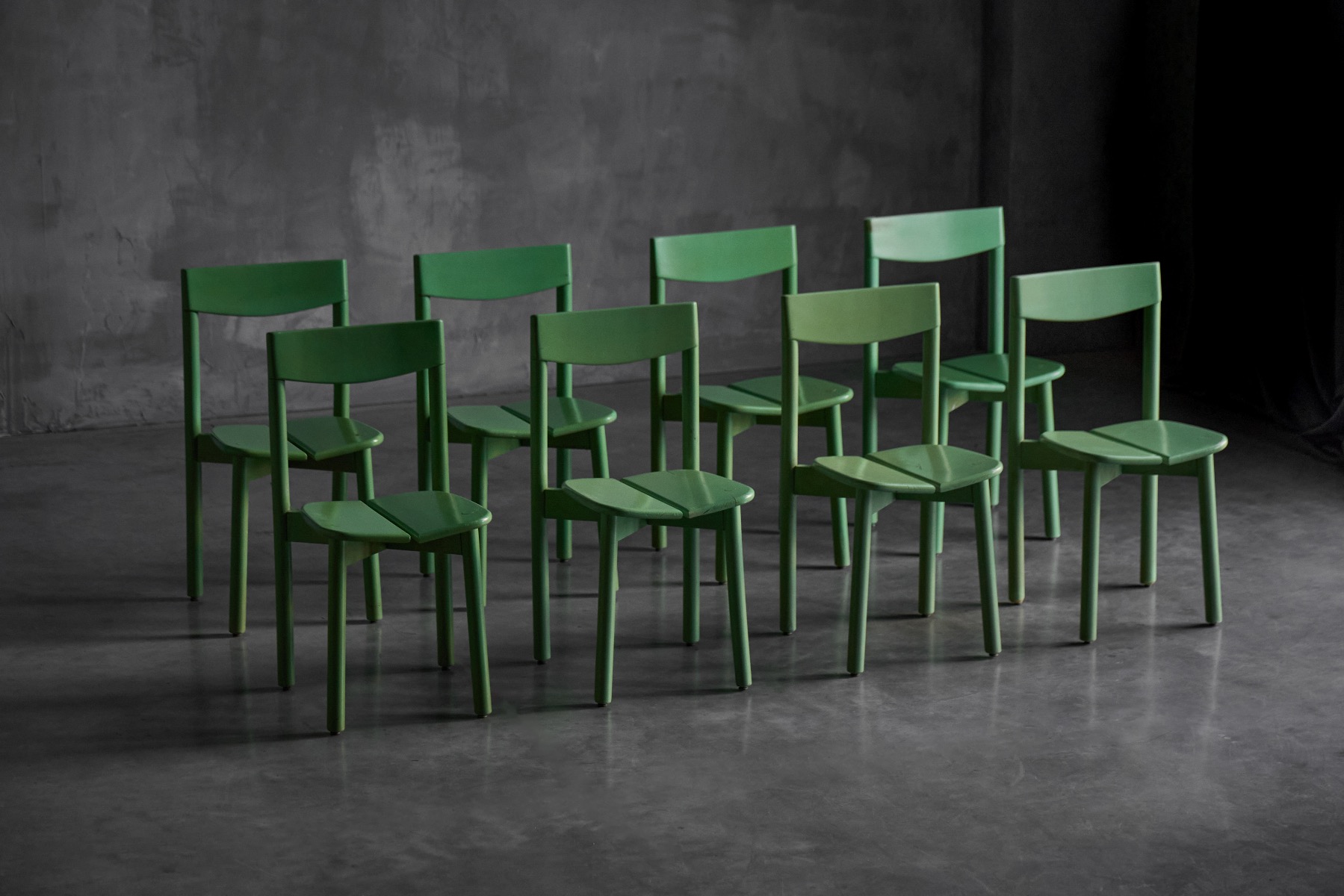 Sculptural green dining chair designed in France in 1965