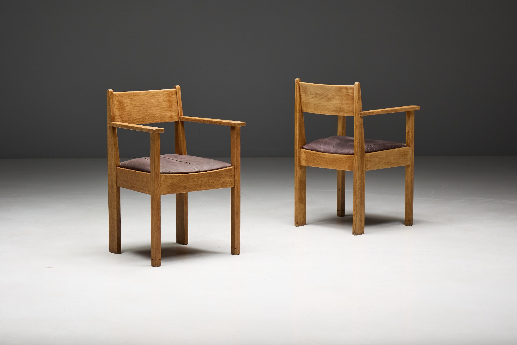 Geometric Art Deco oak chairs