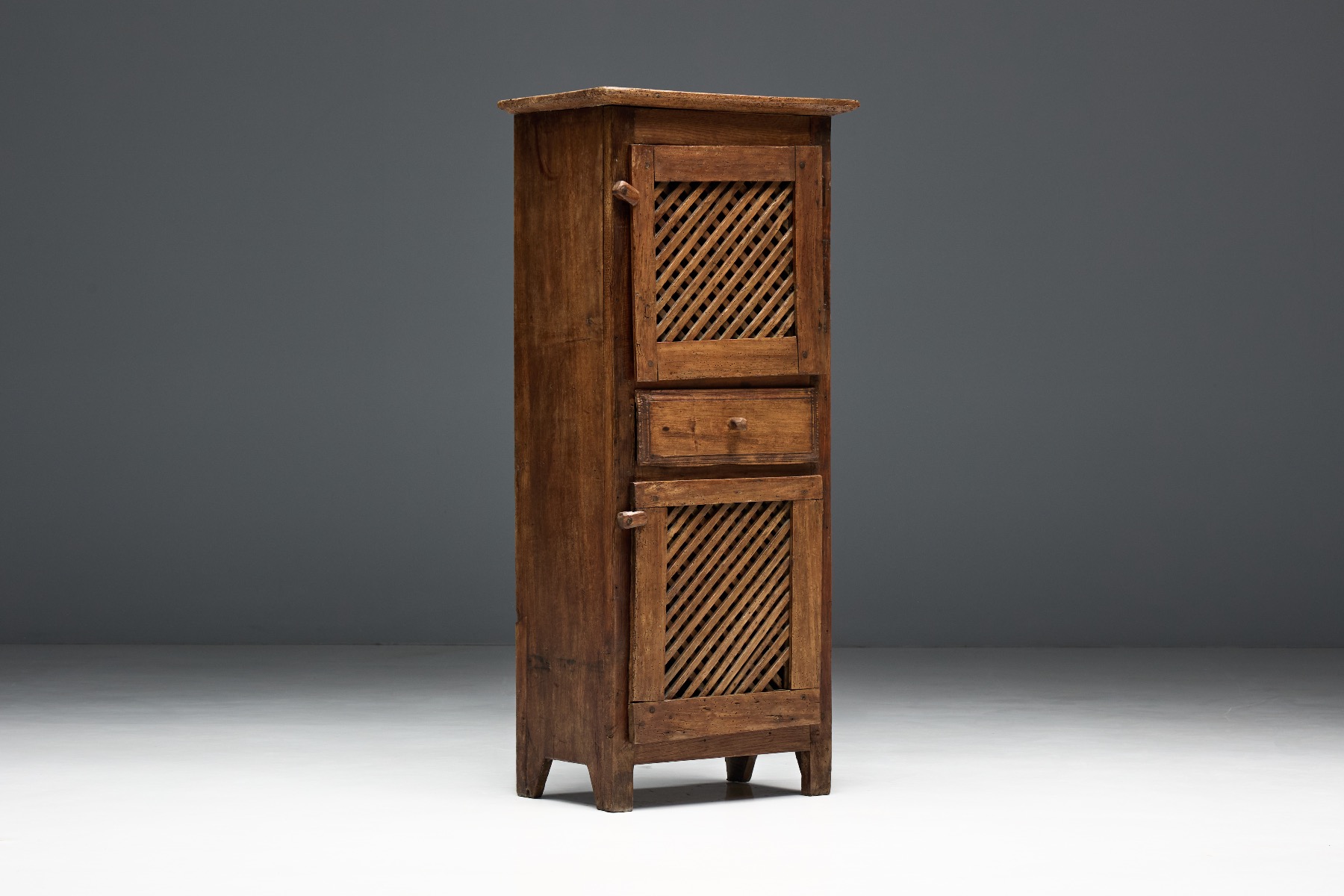 Solid wood rustic folk art cabinet with aged surface
