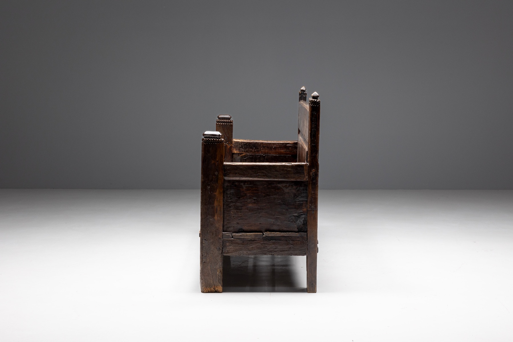 Vintage French rural bench in solid wood