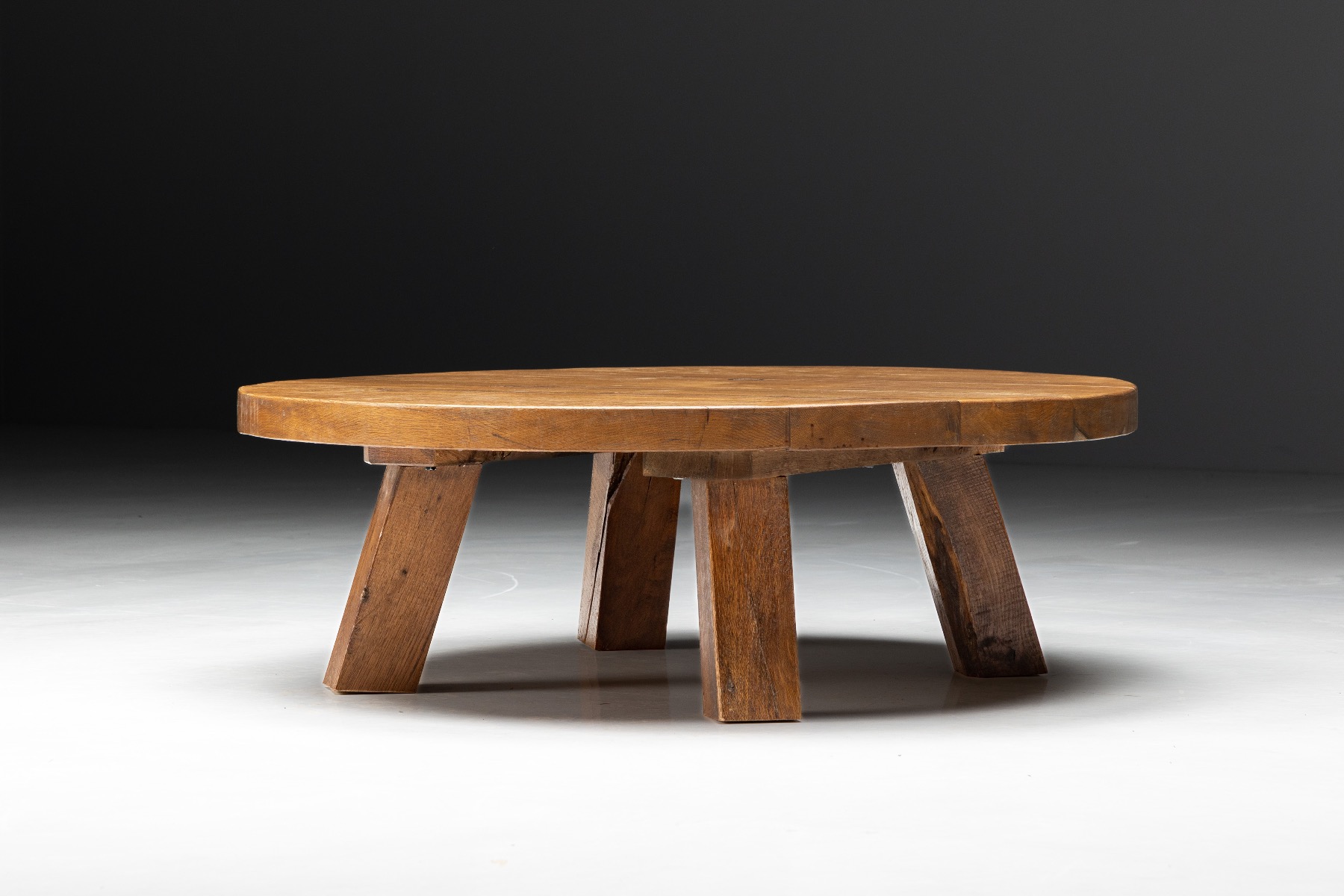1950s brutalist round table in French design