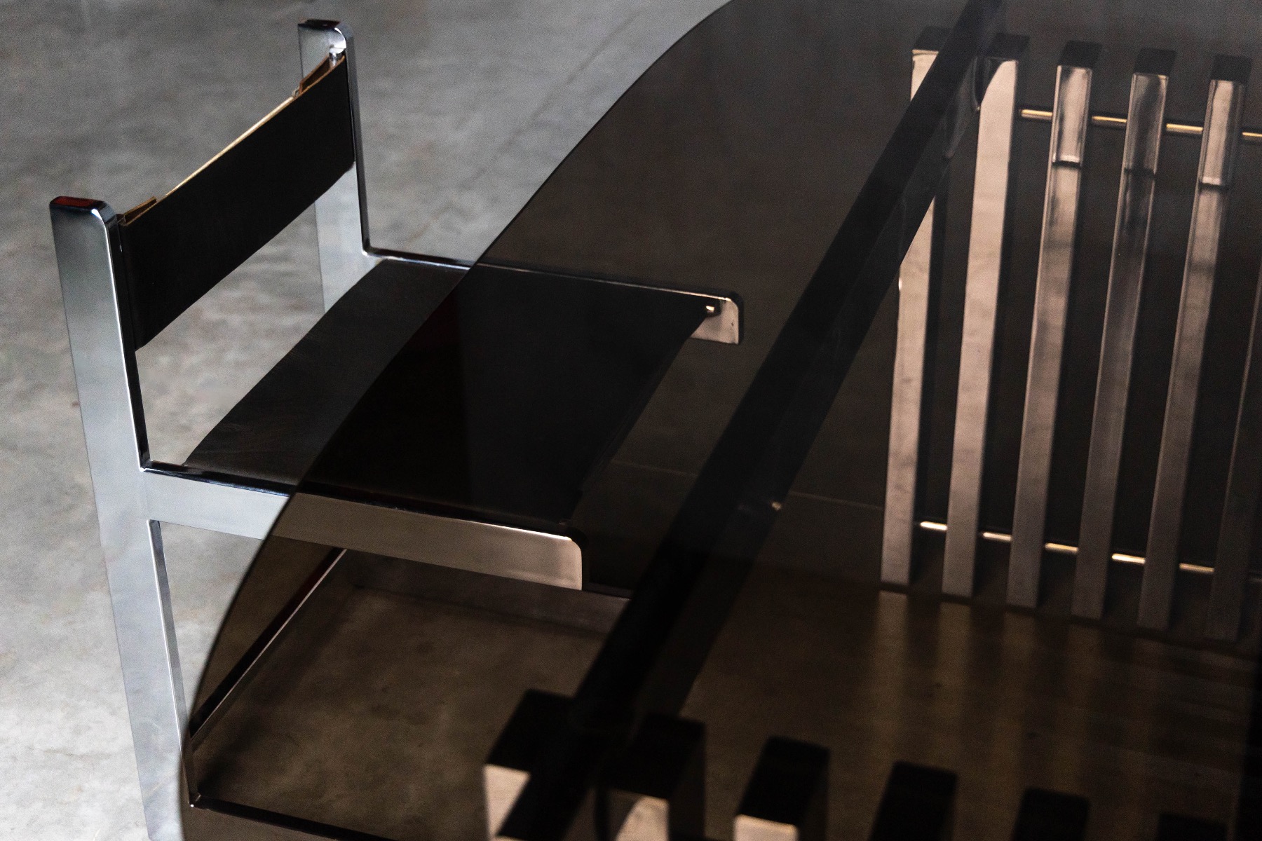 Iconic Roche Bobois dining table with chrome structure