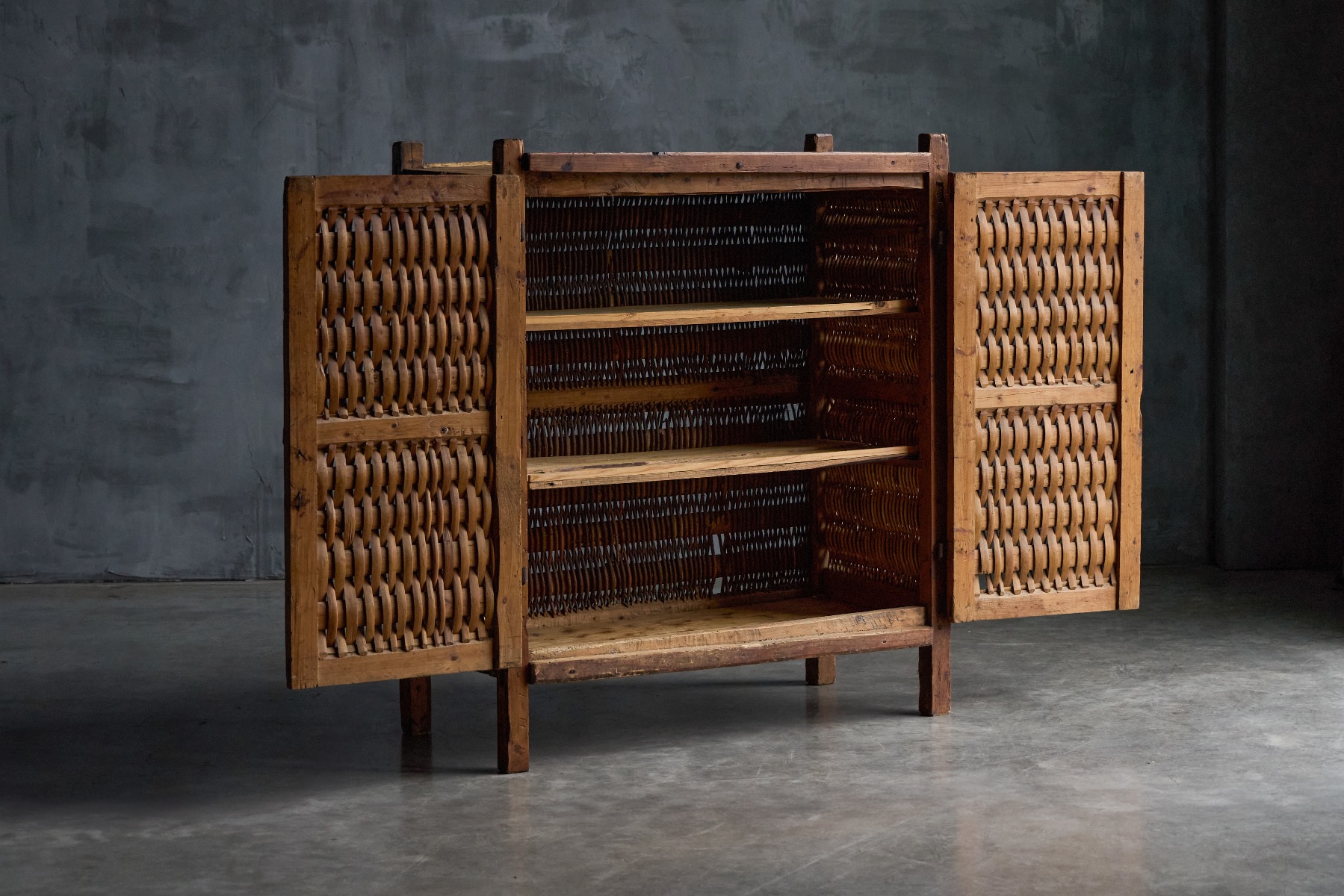 Solid wood rural pantry with aged patina