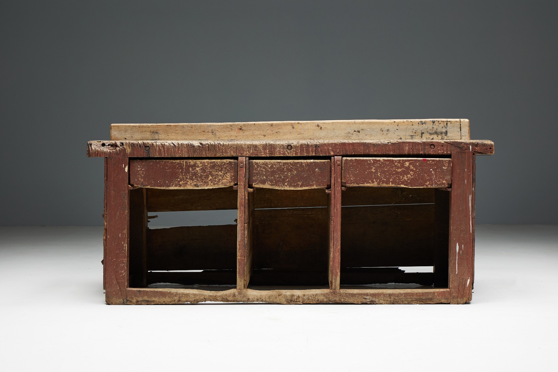 Antique rural workbench in solid wood counter form