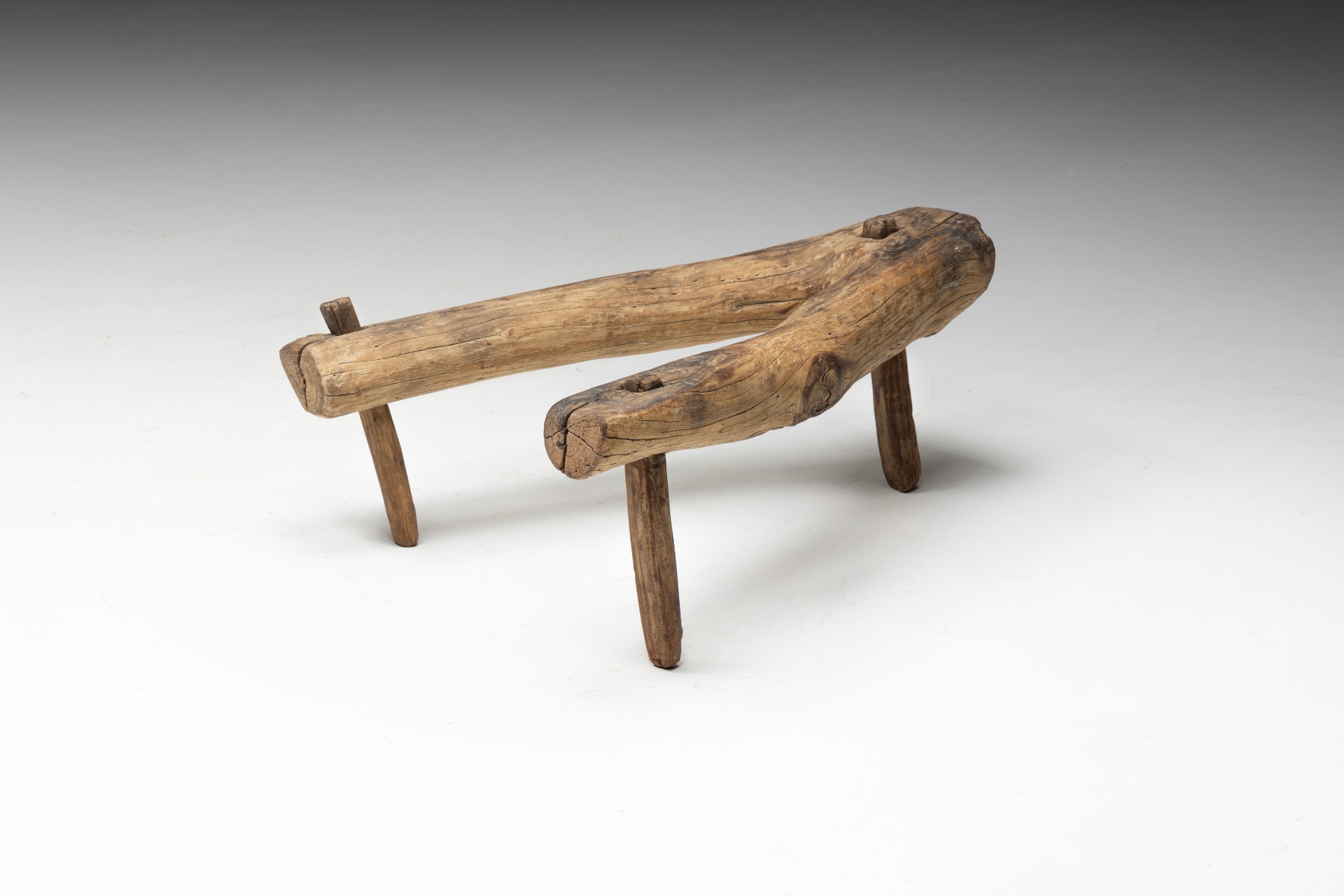 Antique solid wood tripod stool