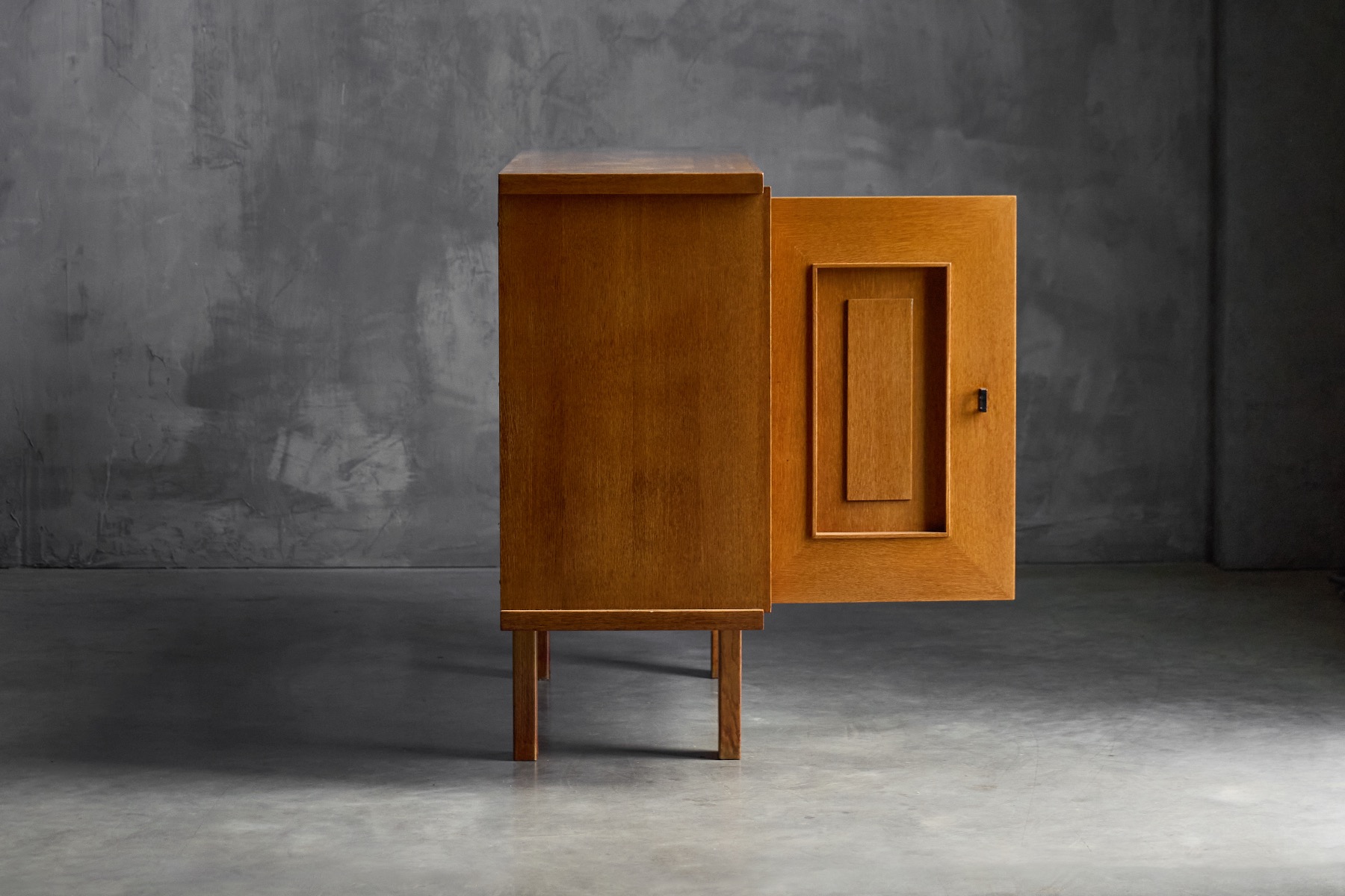 Architectural oak cabinet in brutalist style