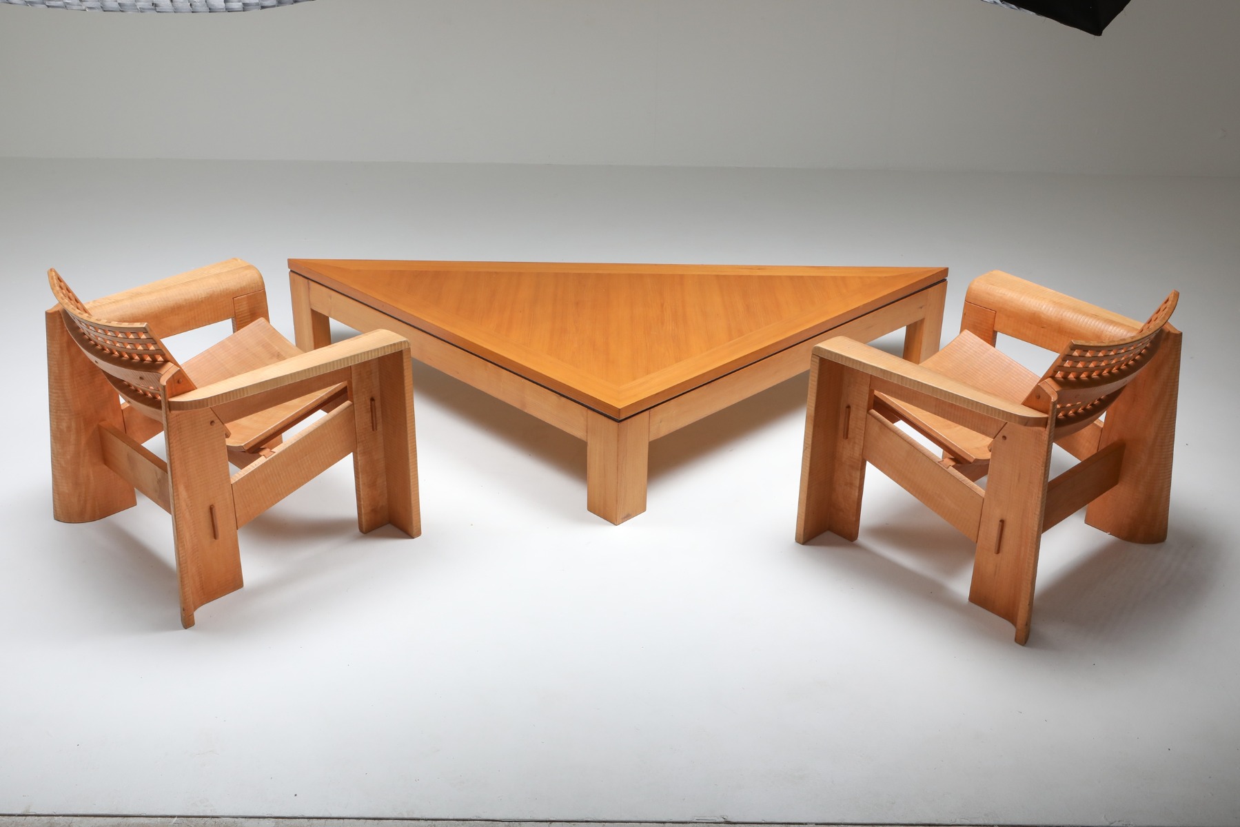Architectural triangular coffee table in elm design