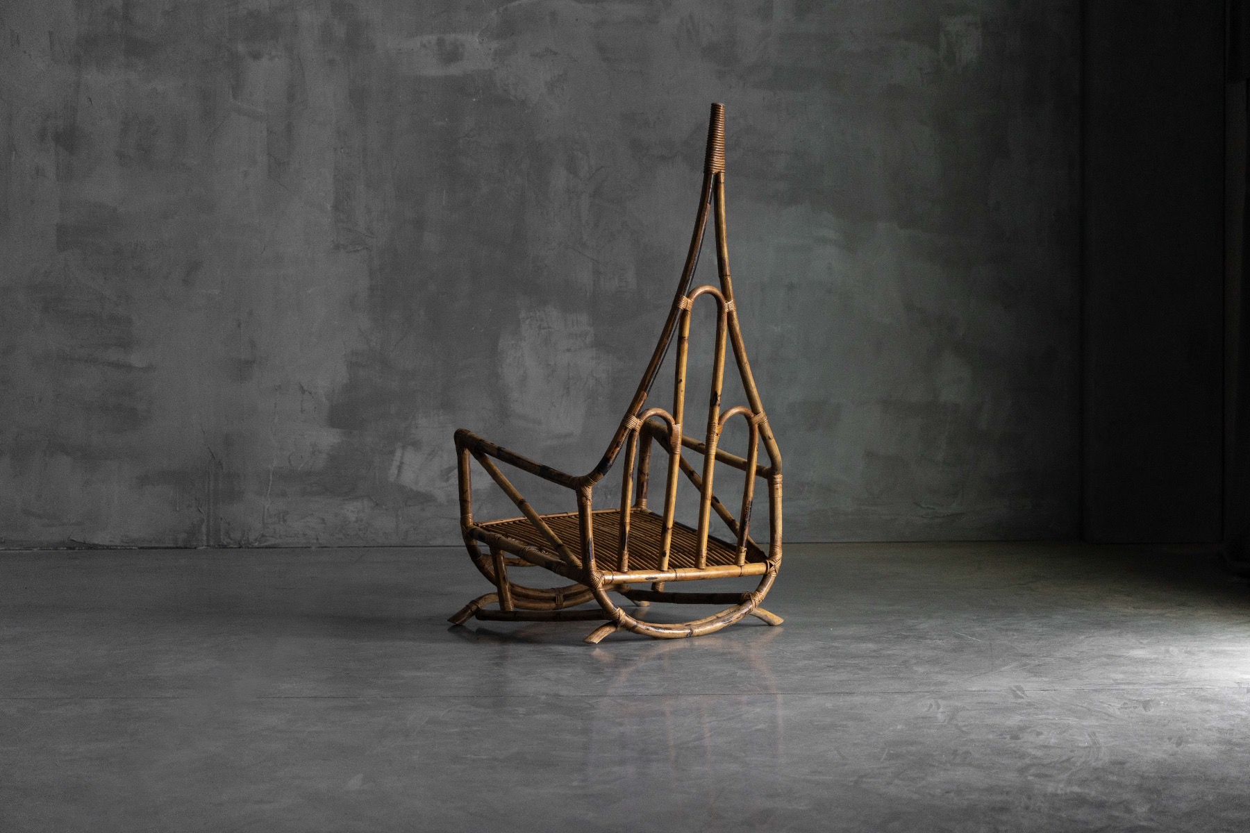 Artistic bamboo lounge chair with sculptural presence