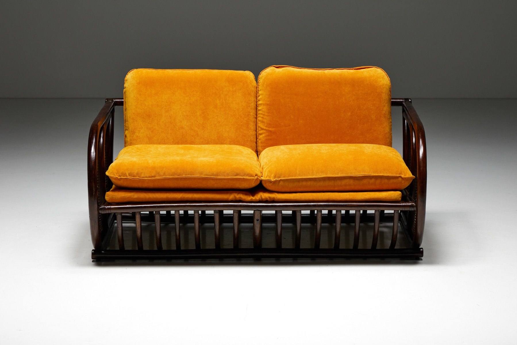 Bohemian style bamboo bench from the 1970s