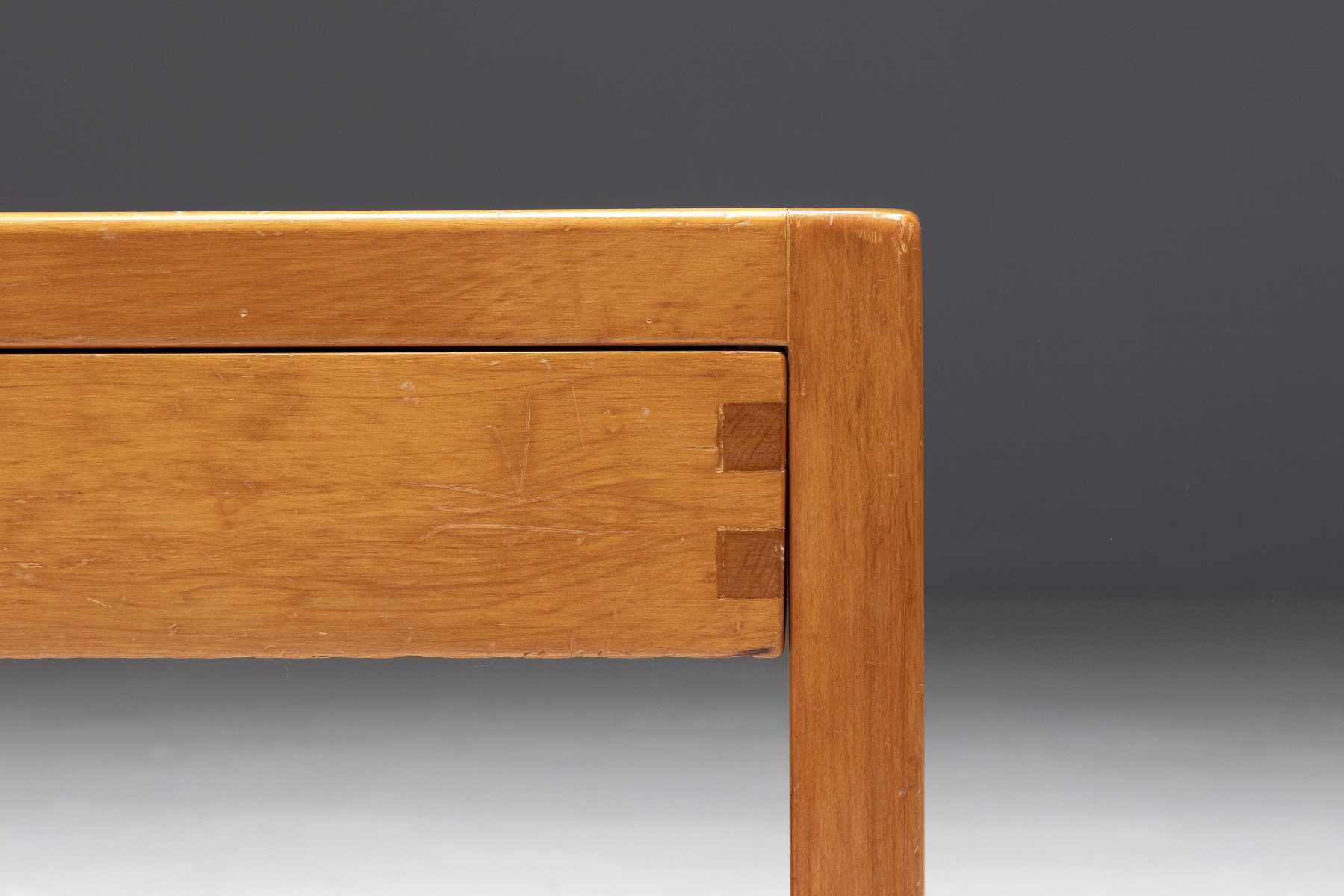 Collectible pine bedside table in Charlotte Perriand style