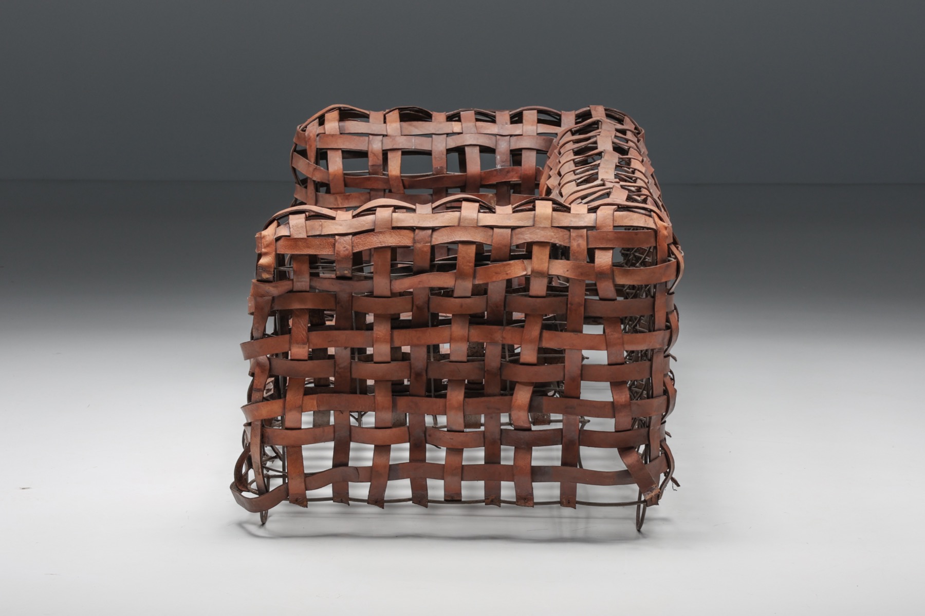 Collectible woven leather sofa from the UK from the 1950s