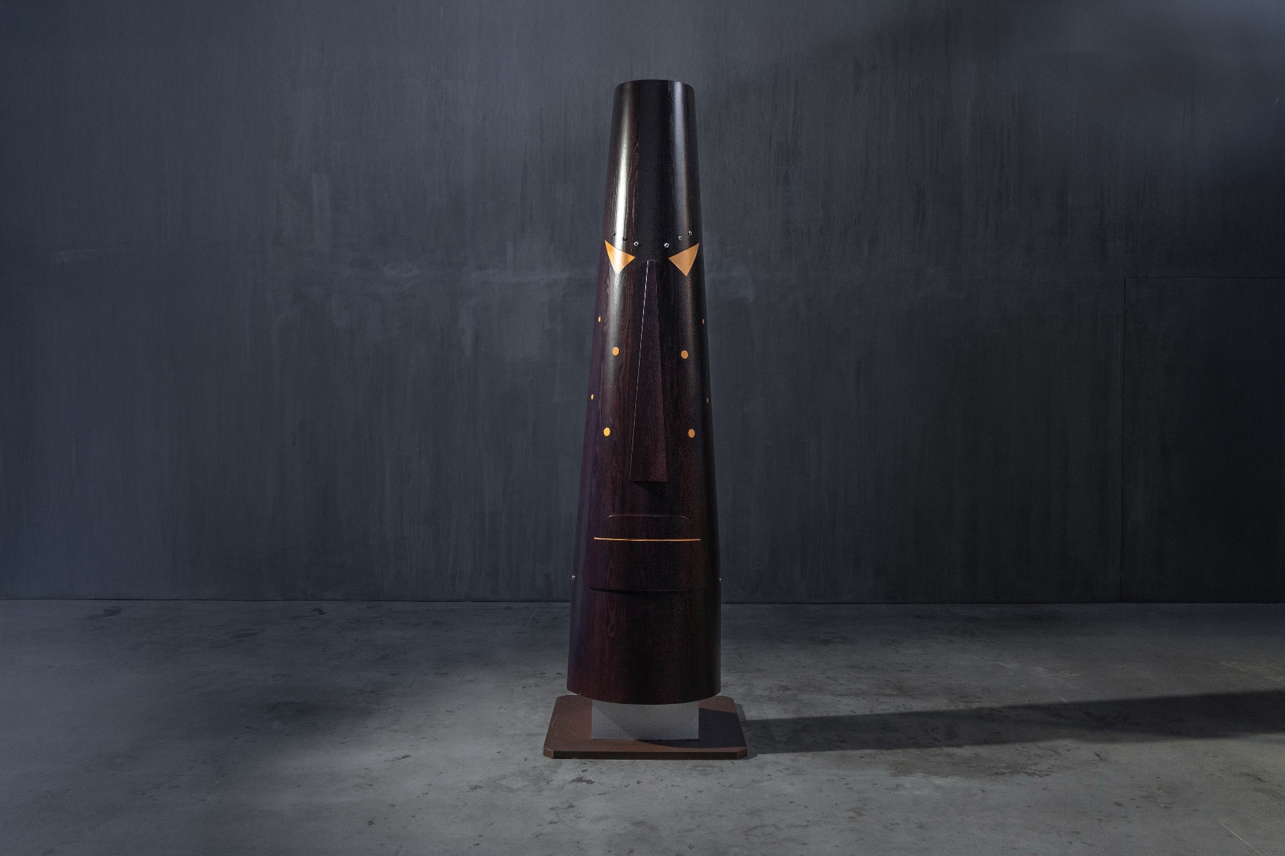 Gallery level abstract totem sculpture from the 1970s