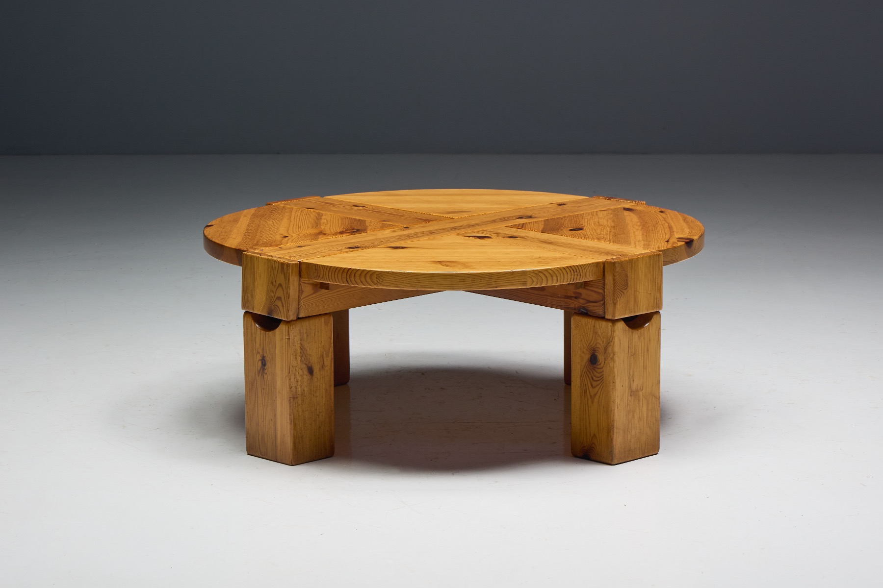 Handcrafted brutalist pine table with strong proportions
