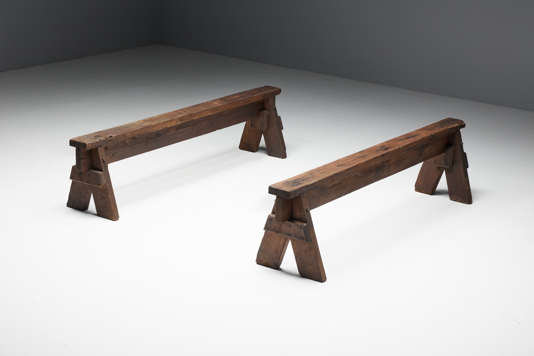 Handcrafted 19th century wood benches