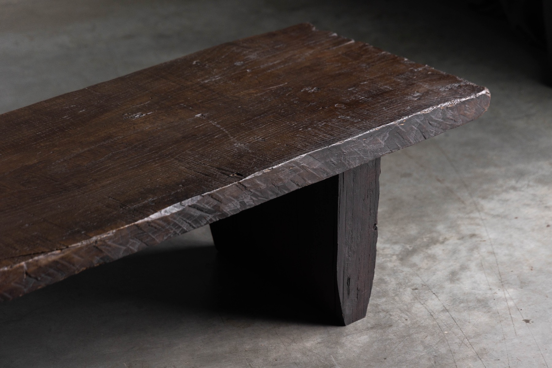 Handcrafted brutalist rustic coffee table with honest construction