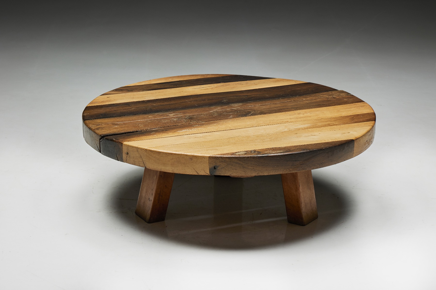 Handcrafted round wood coffee table mid century