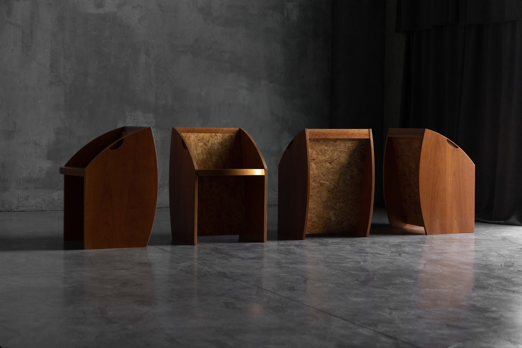Postmodern geometric chair with architectural lines