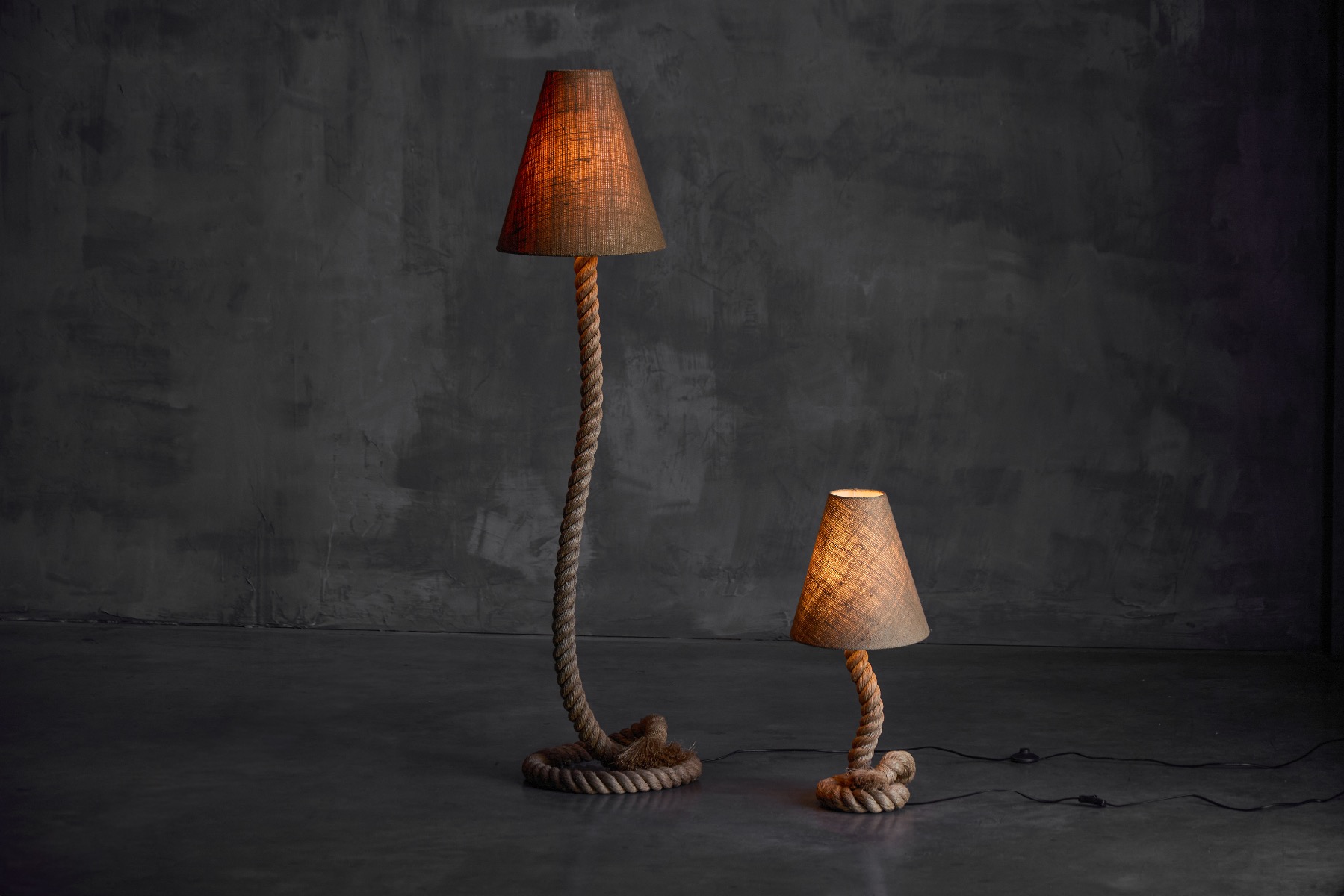 Organic rope floor lamp with warm natural texture