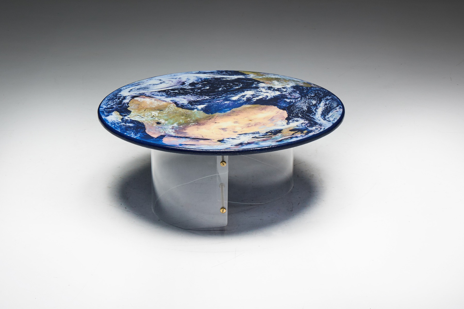 Postmodern coffee table with plexiglass globe design
