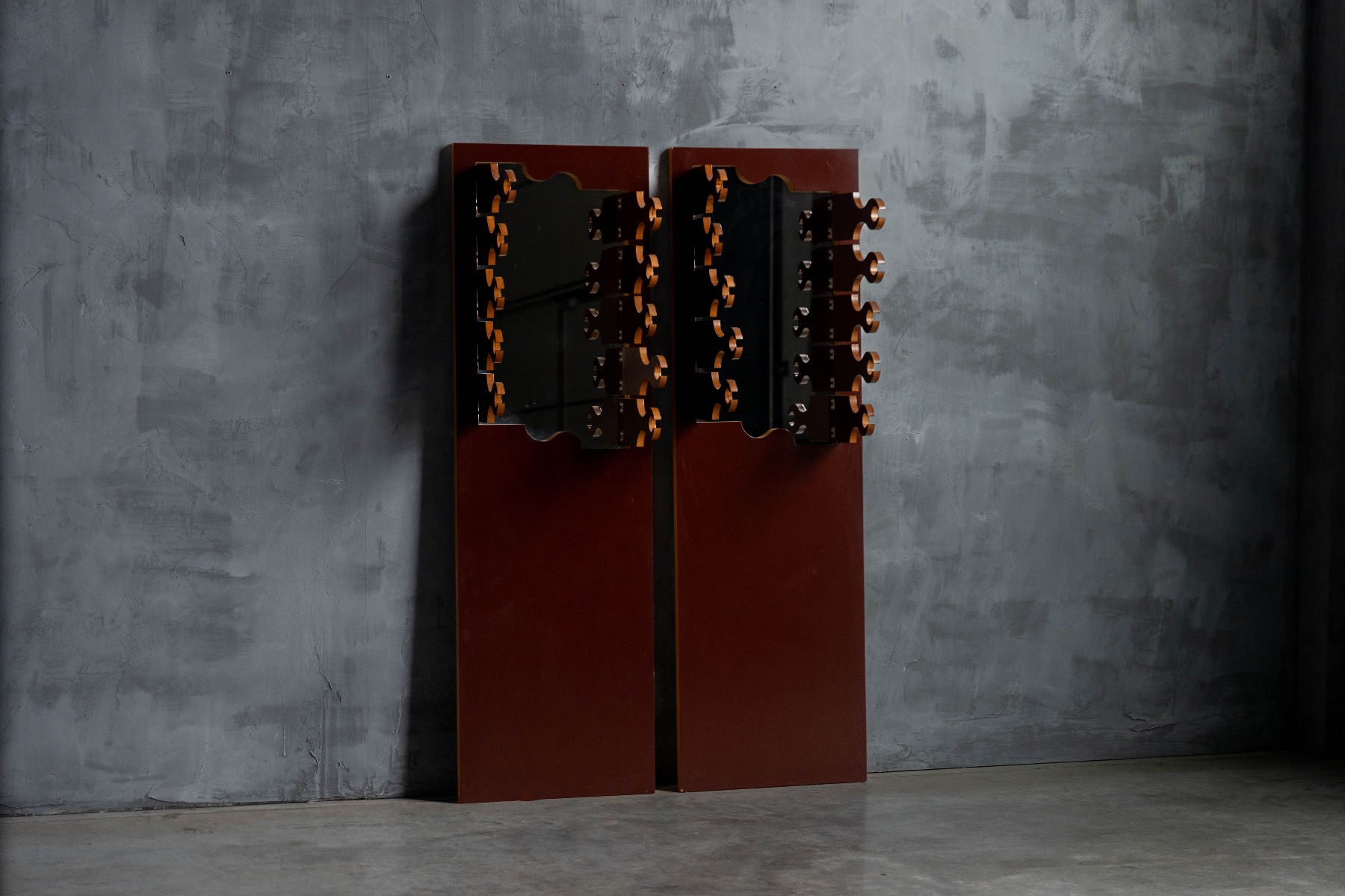 Postmodern entryway stand with mirror and hooks