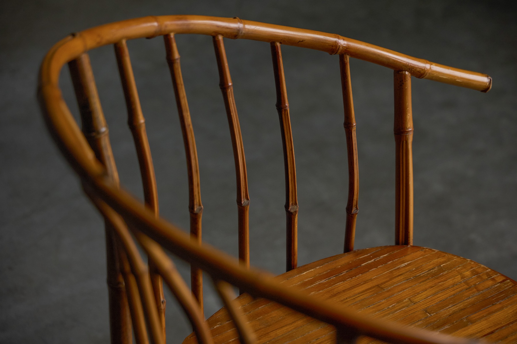 Handcrafted bamboo armchair in wabi sabi style