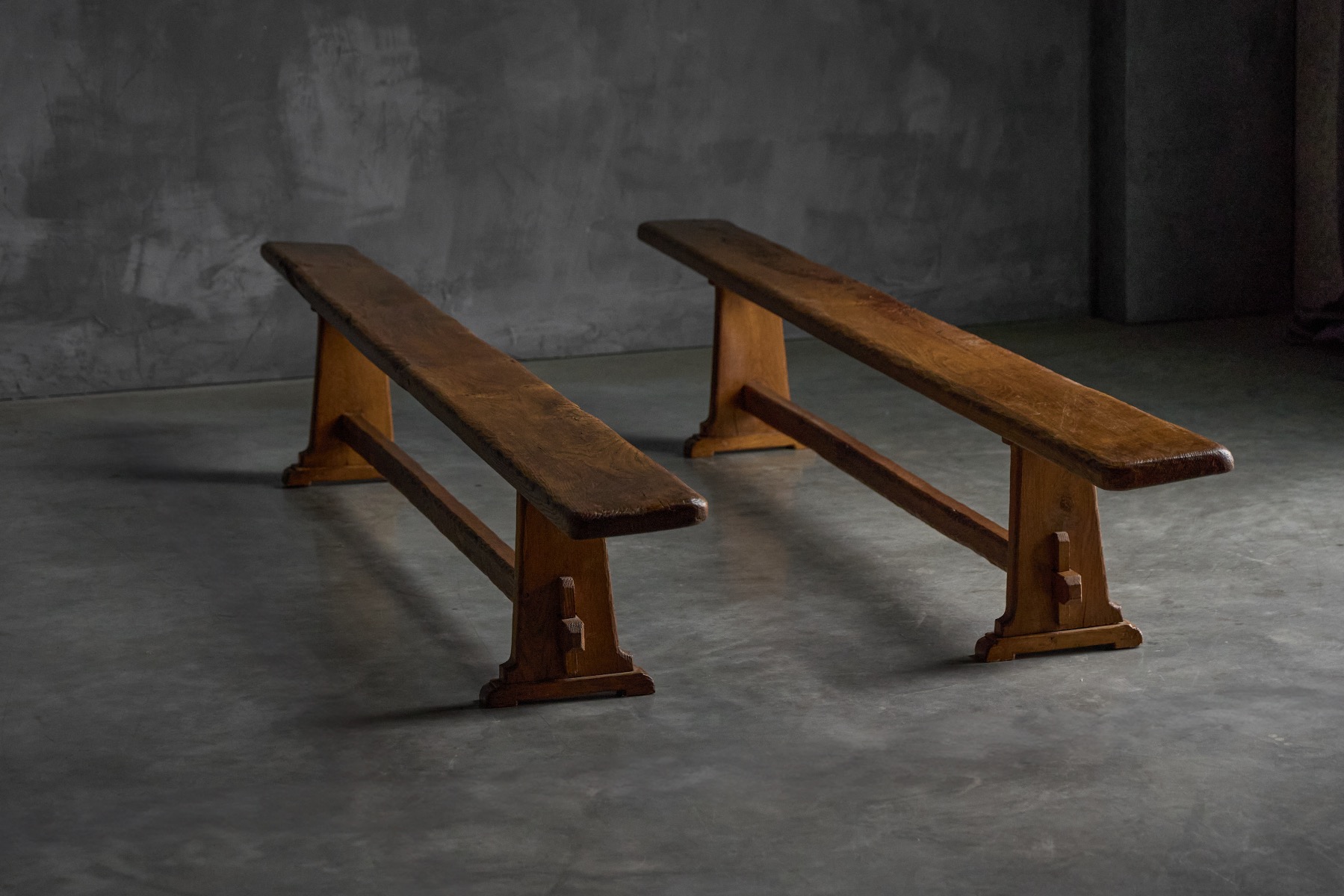 Solid wood alpine bench with robust proportions
