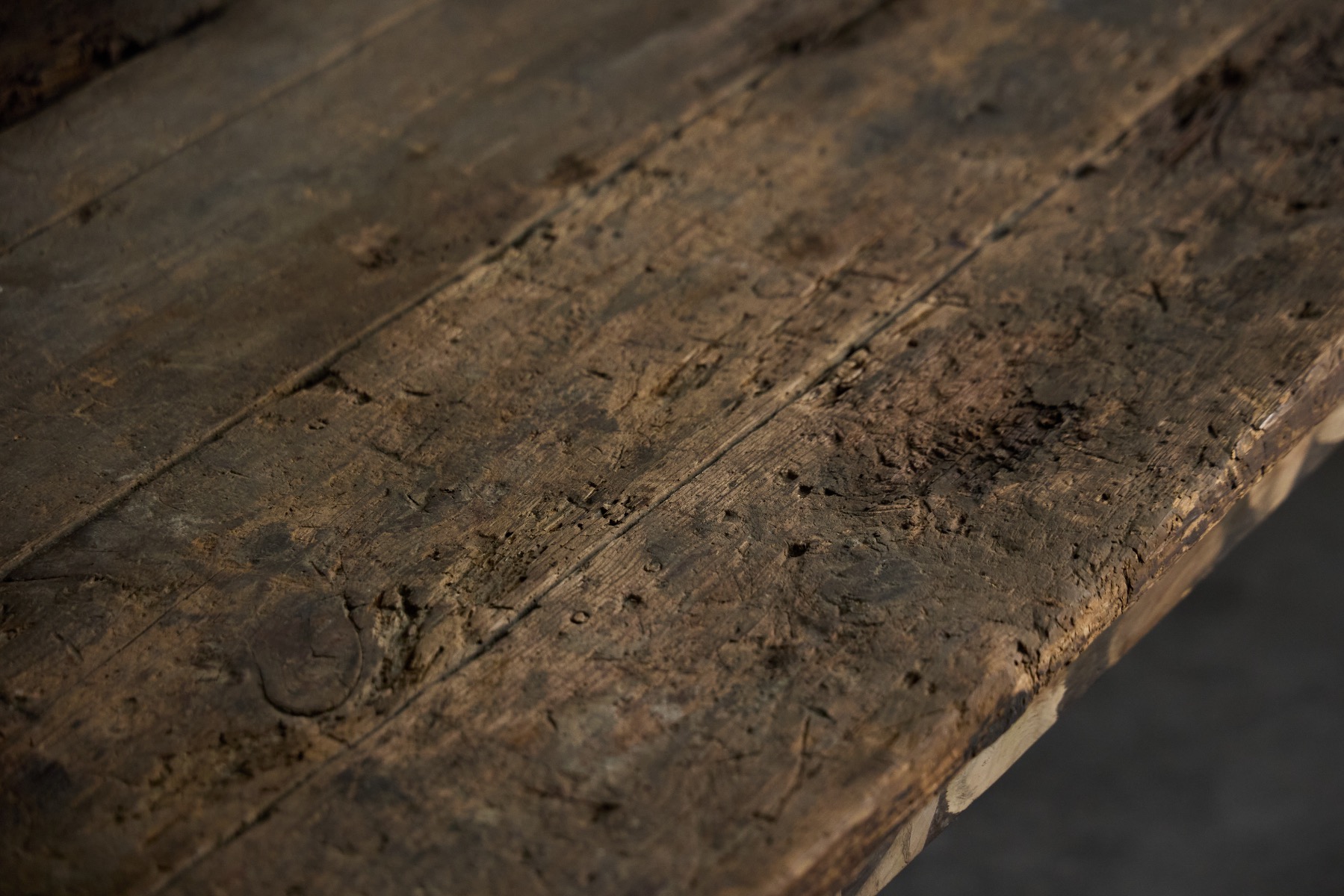 Solid wood primitive dining table with aged surface