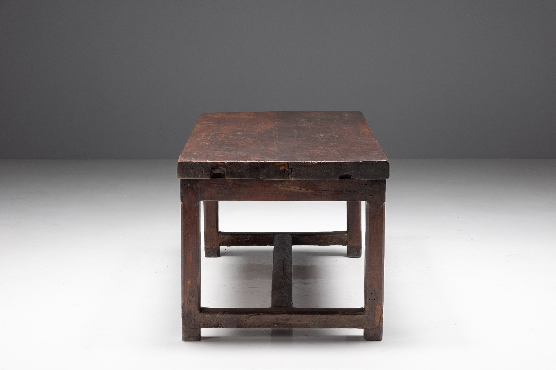 Traditional folk art wooden dining table from France
