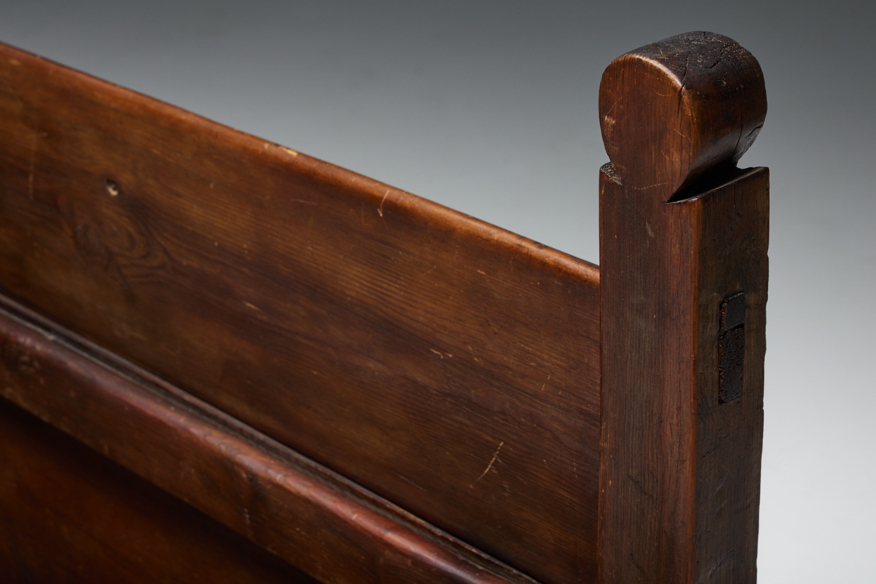 Traditional French folk bench in solid wood