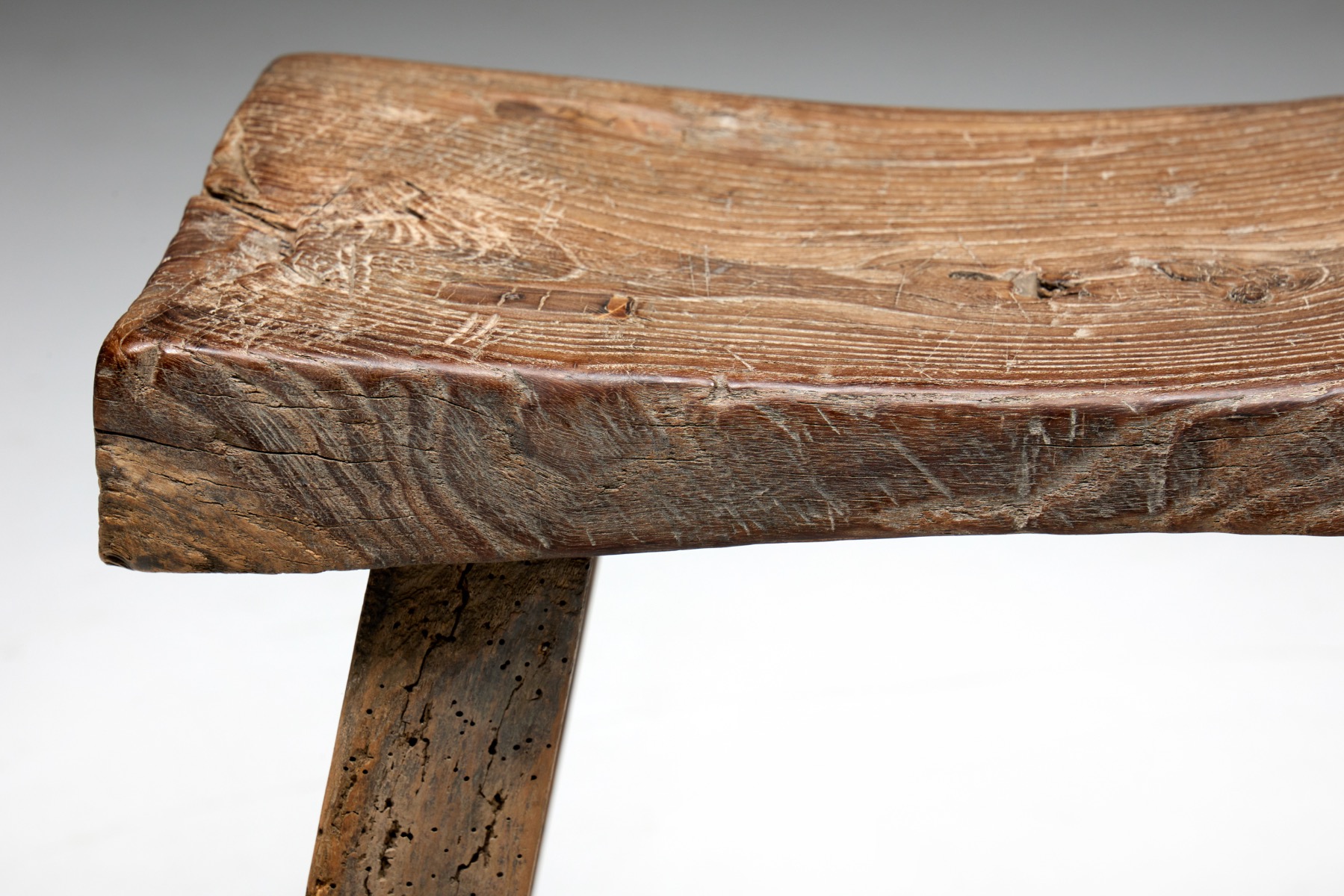 Traditional French folk stool in solid wood