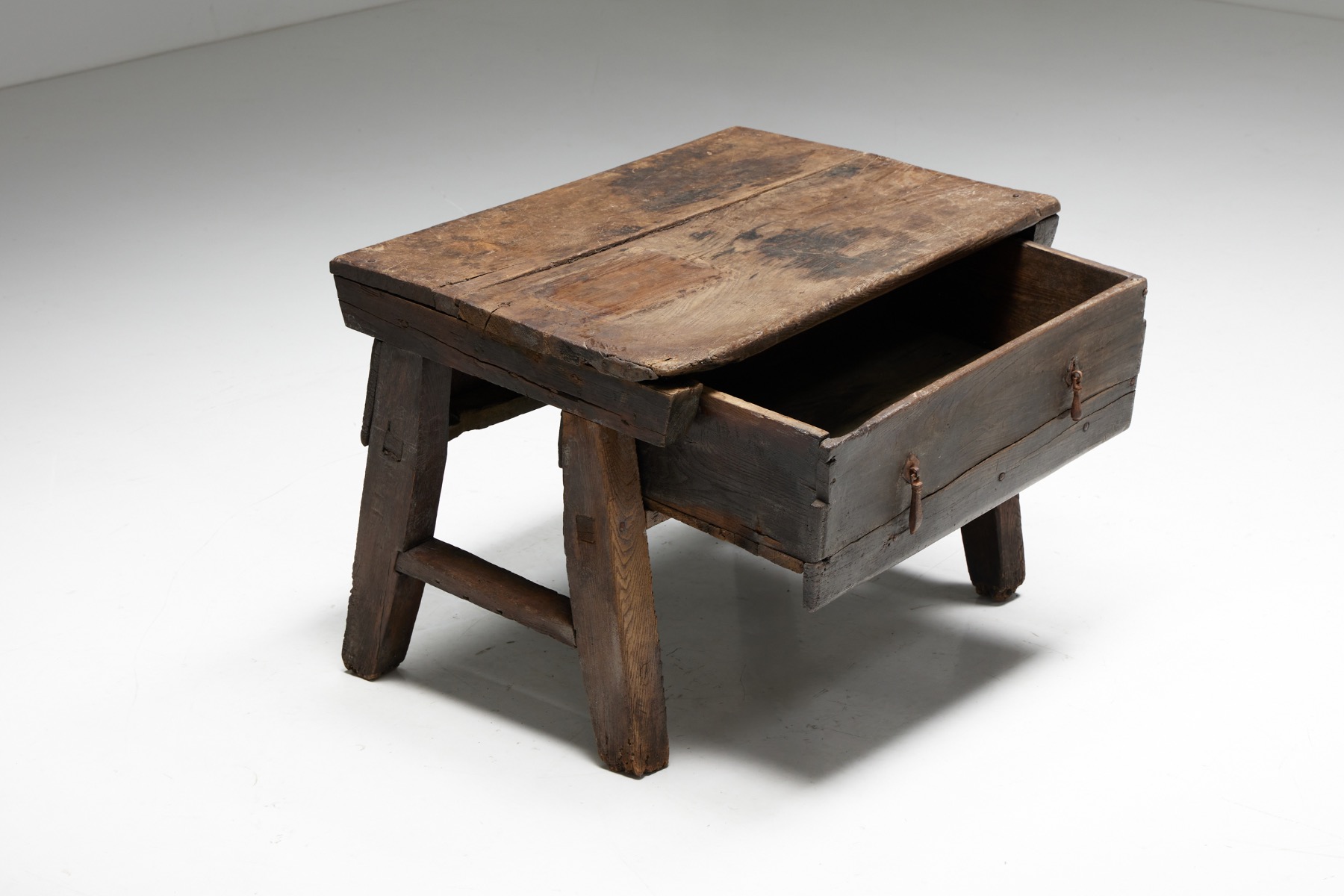 Traditional French folk writing table in solid wood