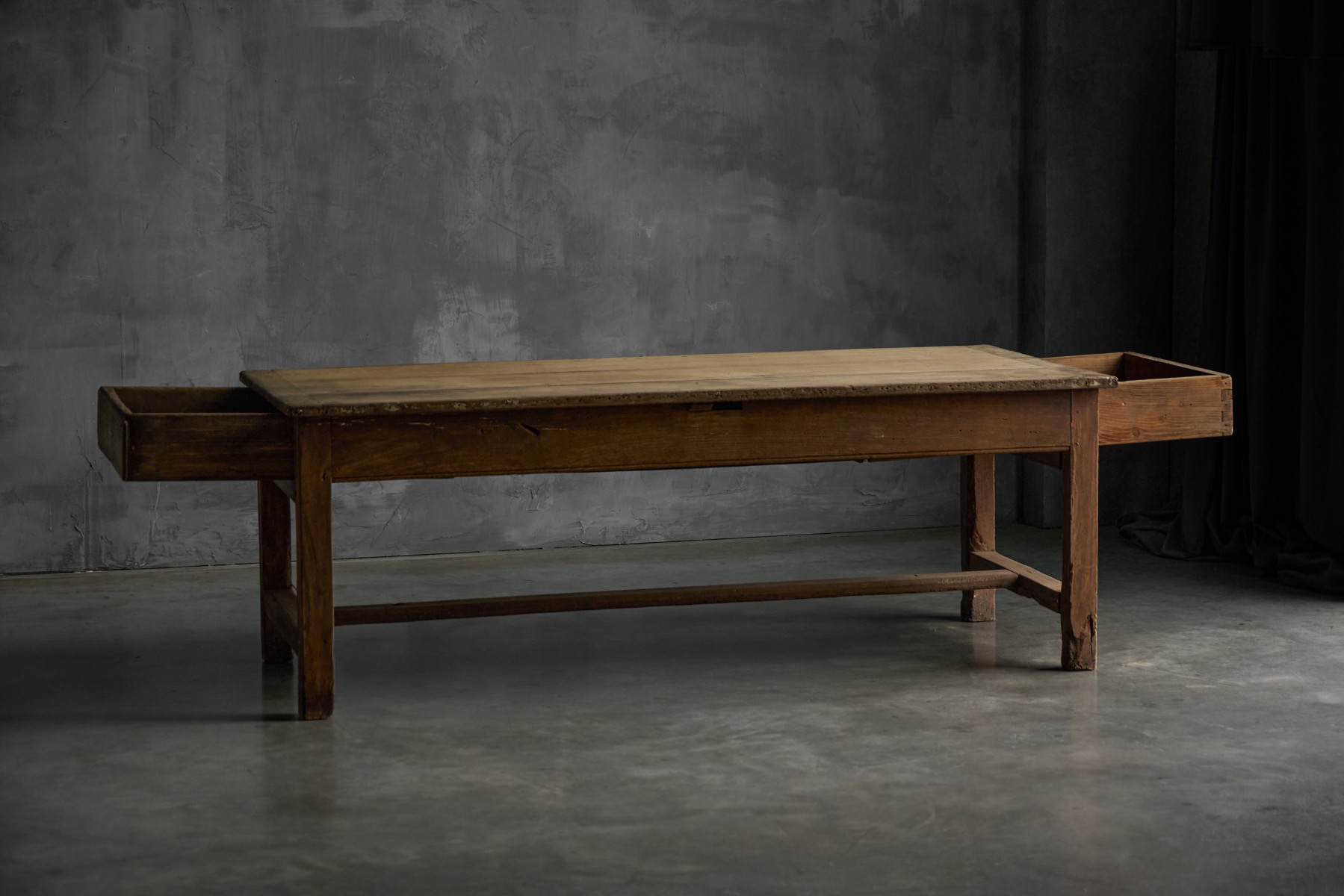 Traditional French rural table with double drawer