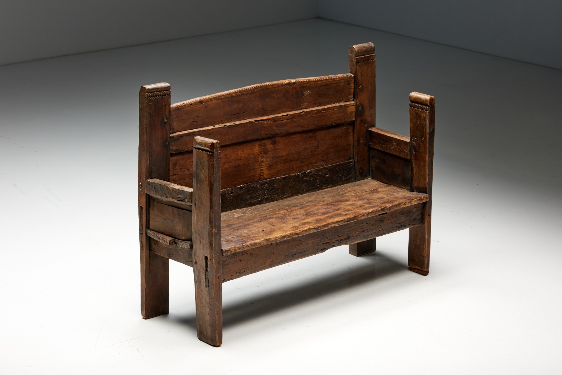 Traditional Spanish folk bench in solid wood