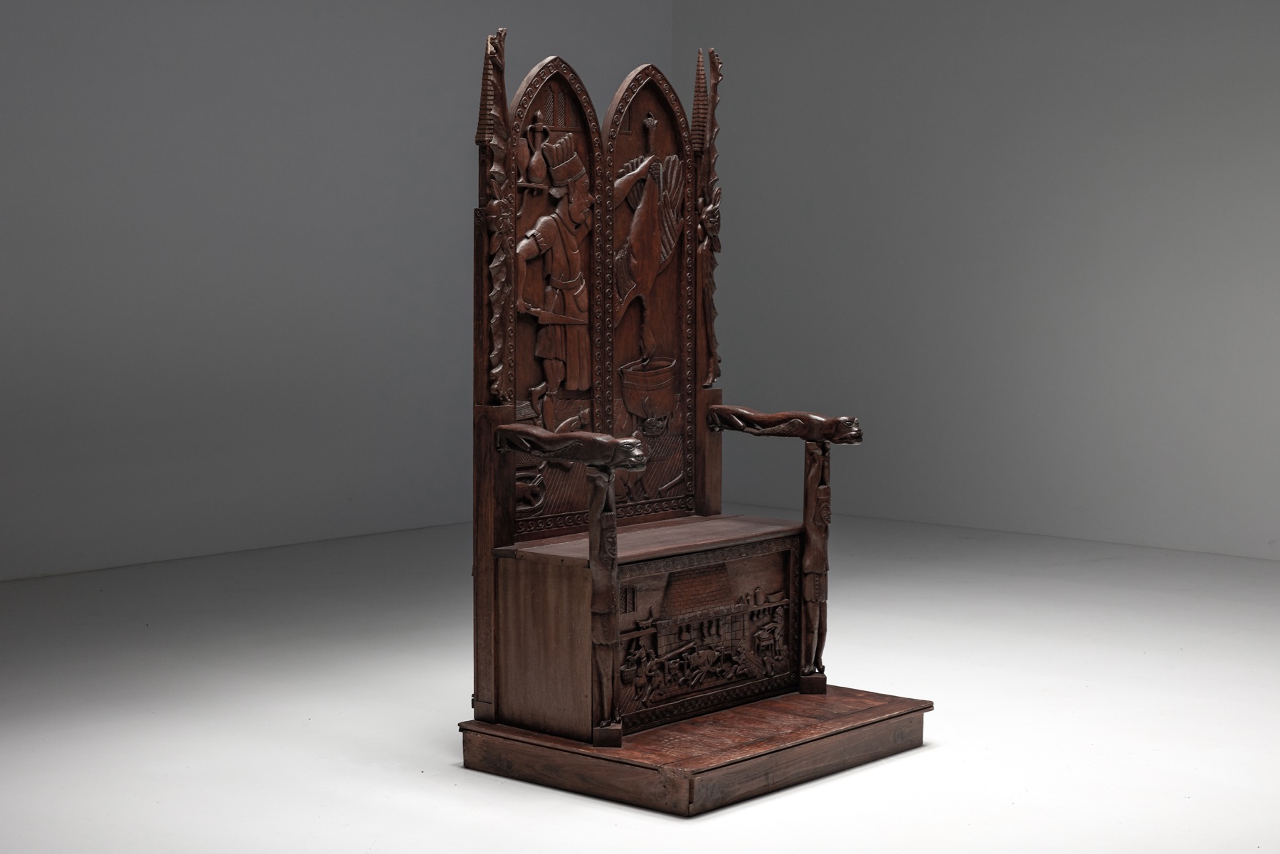 Traditional throne chair in carved ornamental style