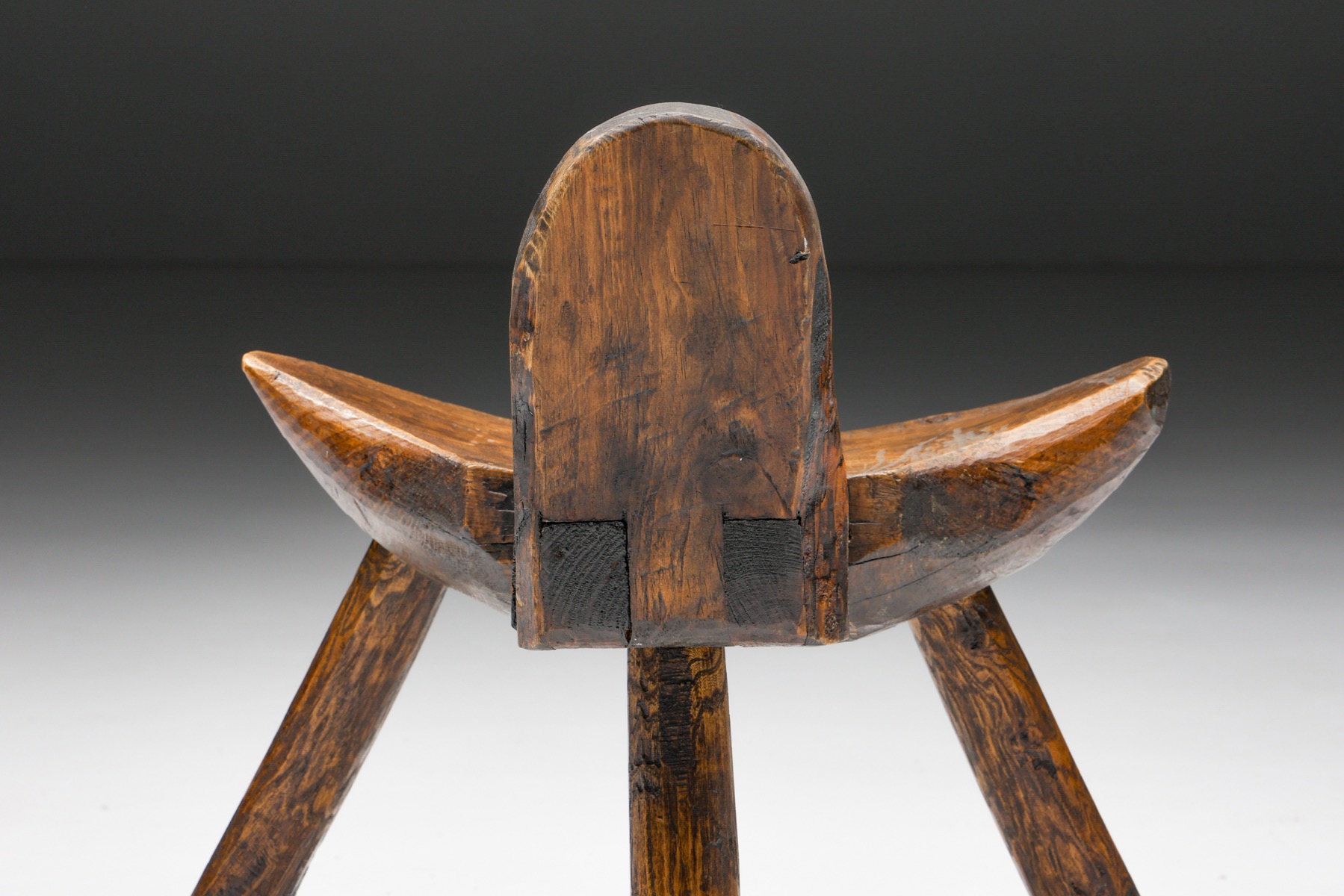 Traditional tripod stool in wabi sabi wood design