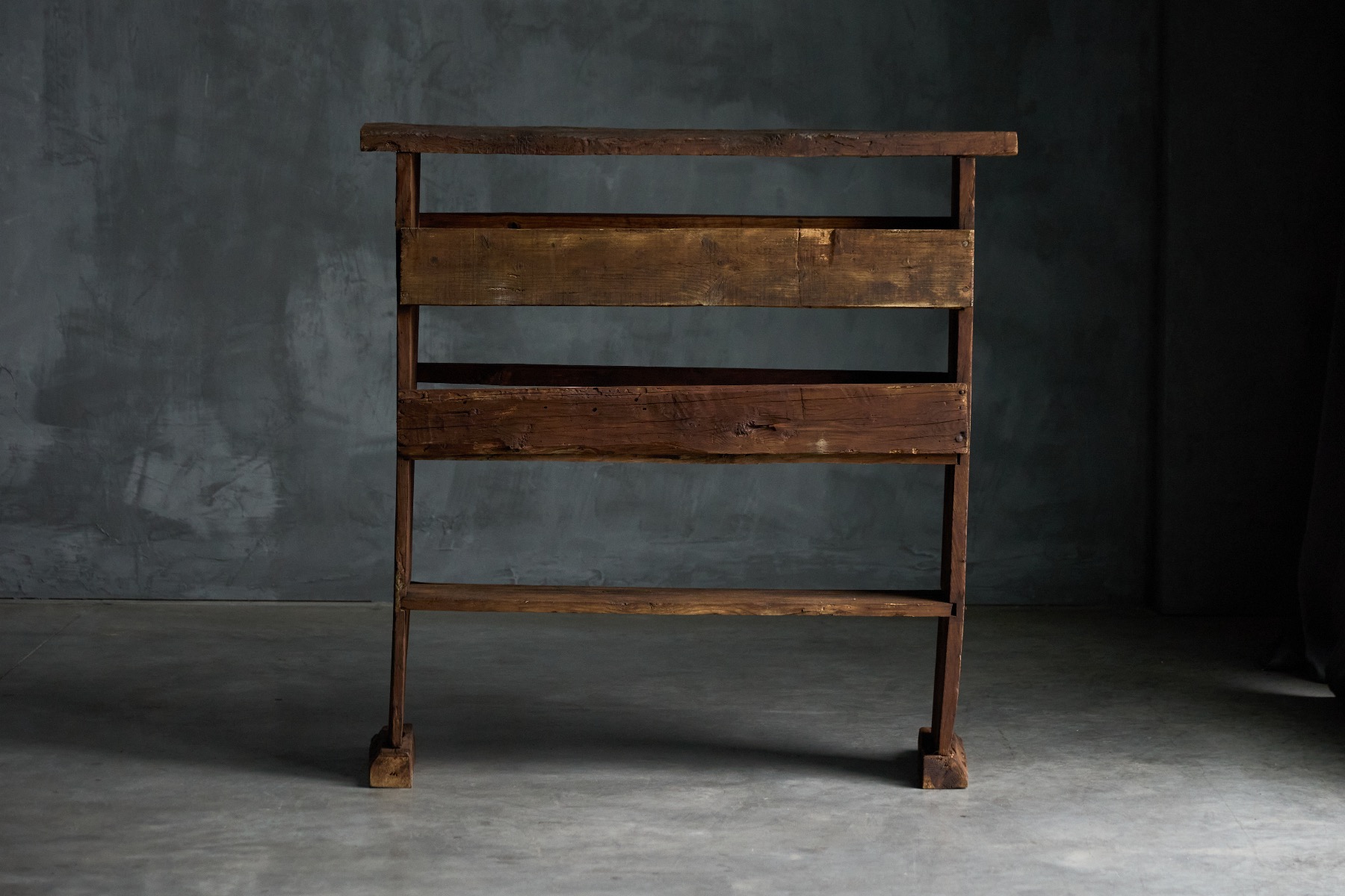 Weathered brutalist wooden shelving 19th century