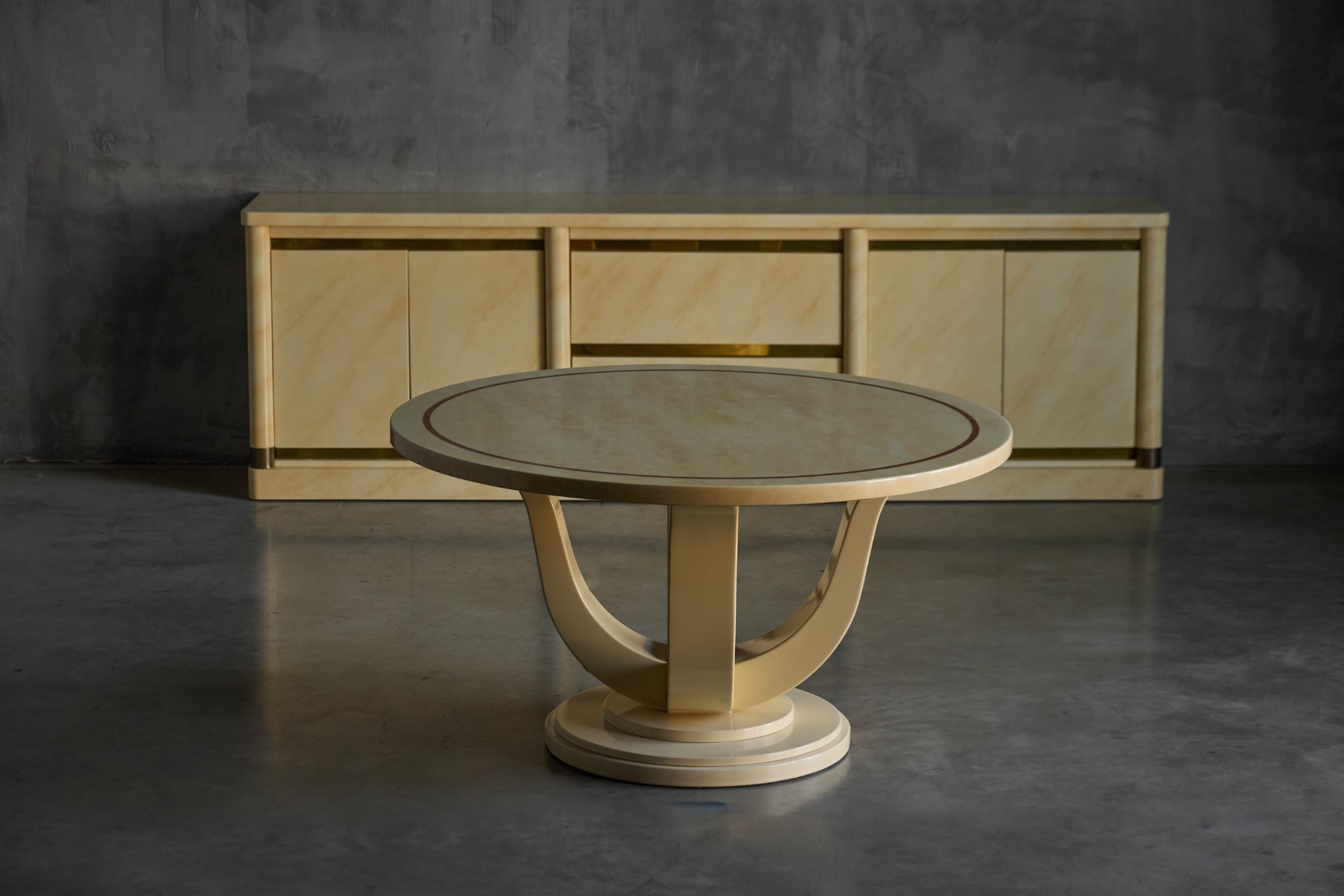 Vintage lacquered faux marble sideboard designed by Jean Claude Mahey
