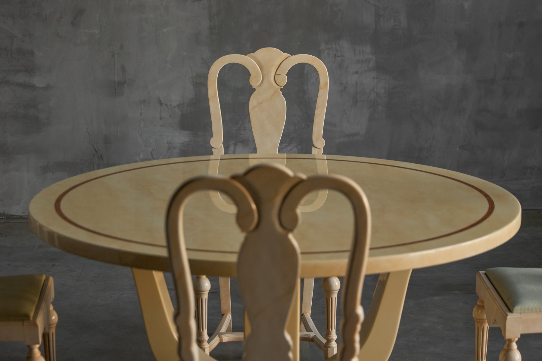 Vintage lacquered faux marble table designed by Jean Claude Mahey