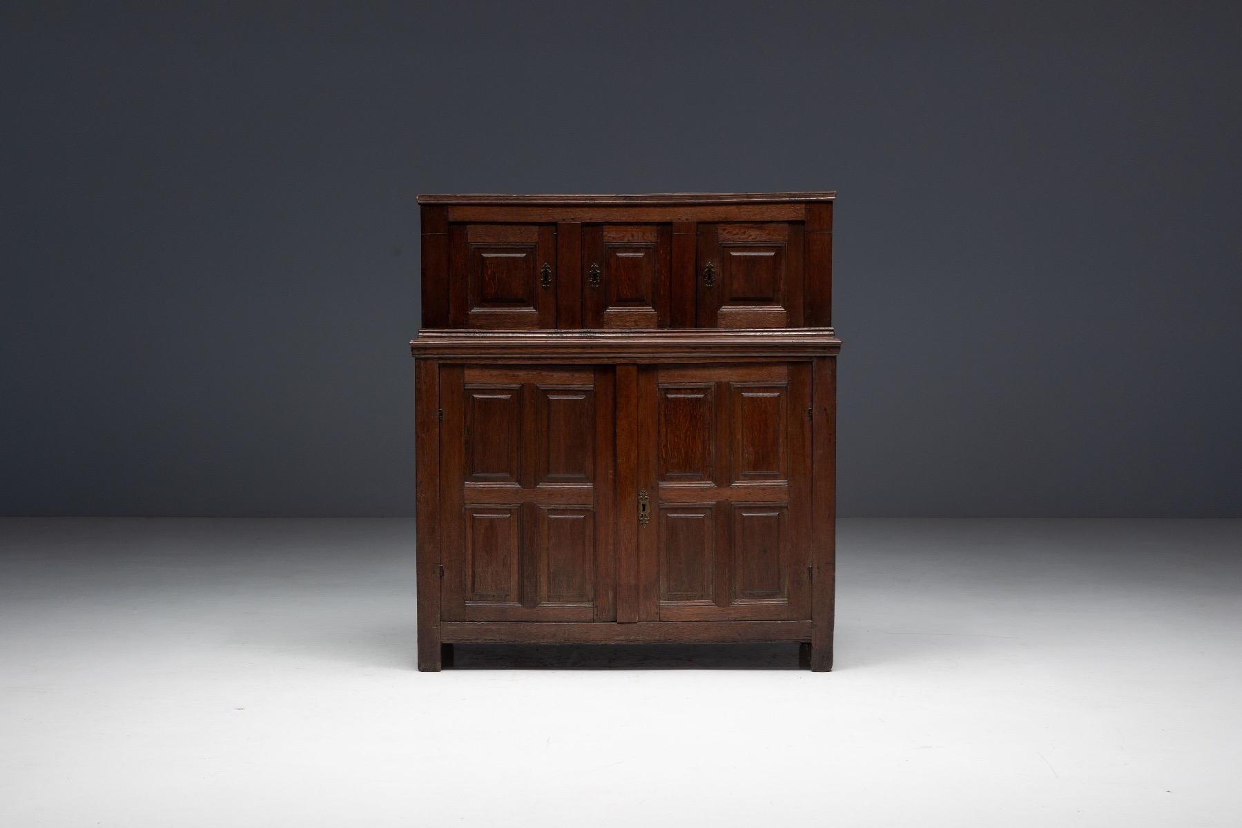 Aged oak cabinet with authentic timeworn surface