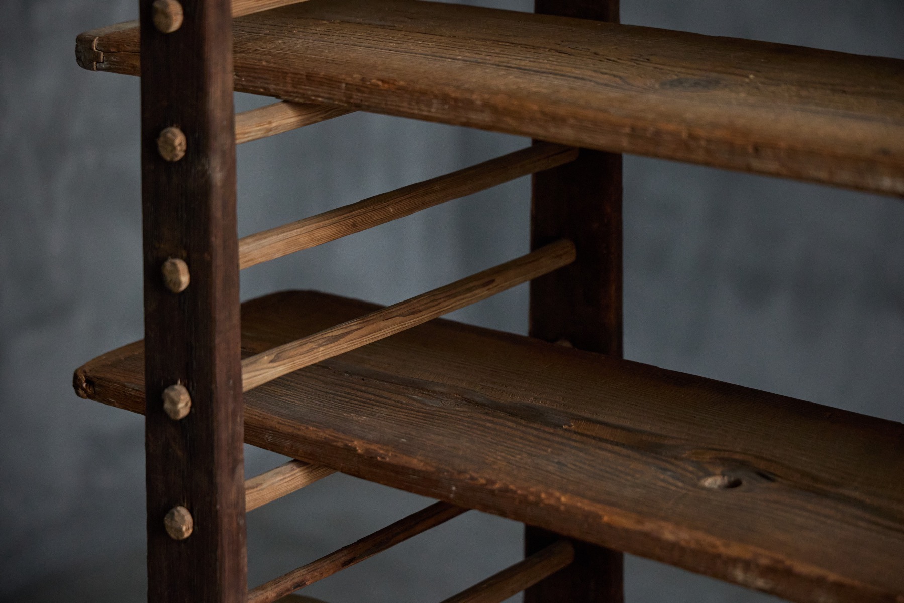 Aged solid wood bakery rack 19th century