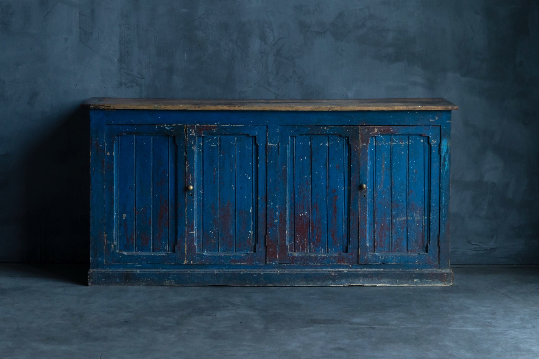 Solid wood blue folk art sideboard
