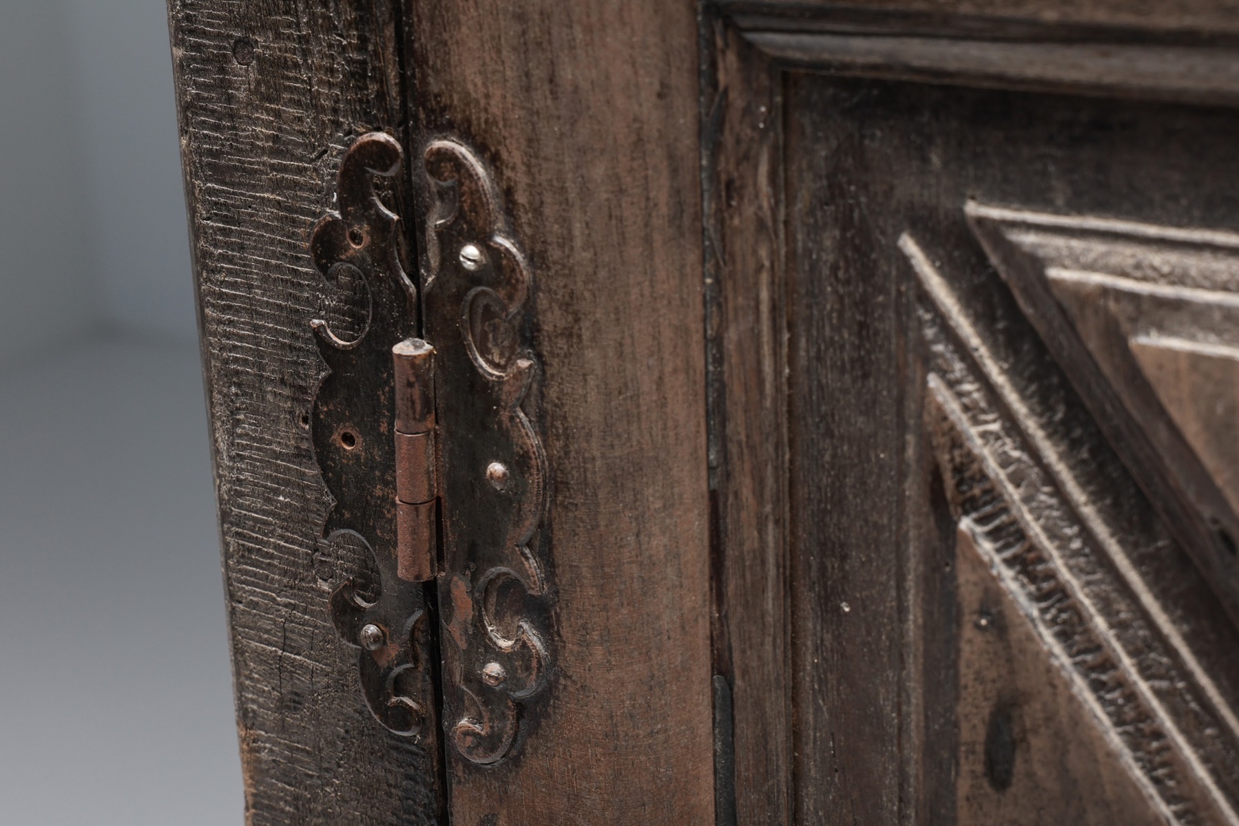 Antique rural bonnetiere in art populaire wood