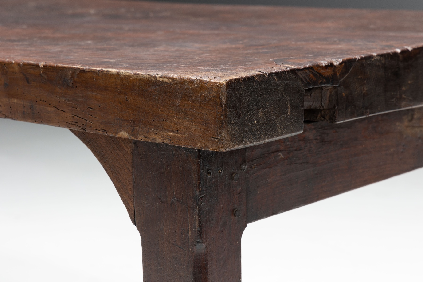 Antique rural brutalist dining table in wood