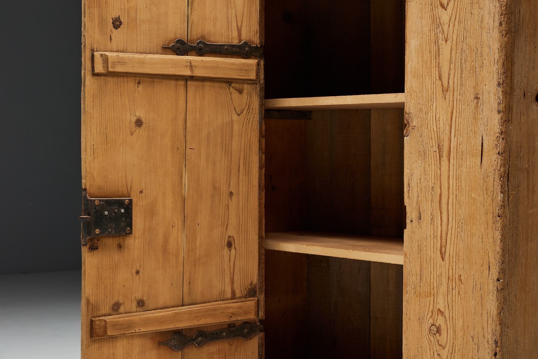 Antique rural brutalist wooden cabinet