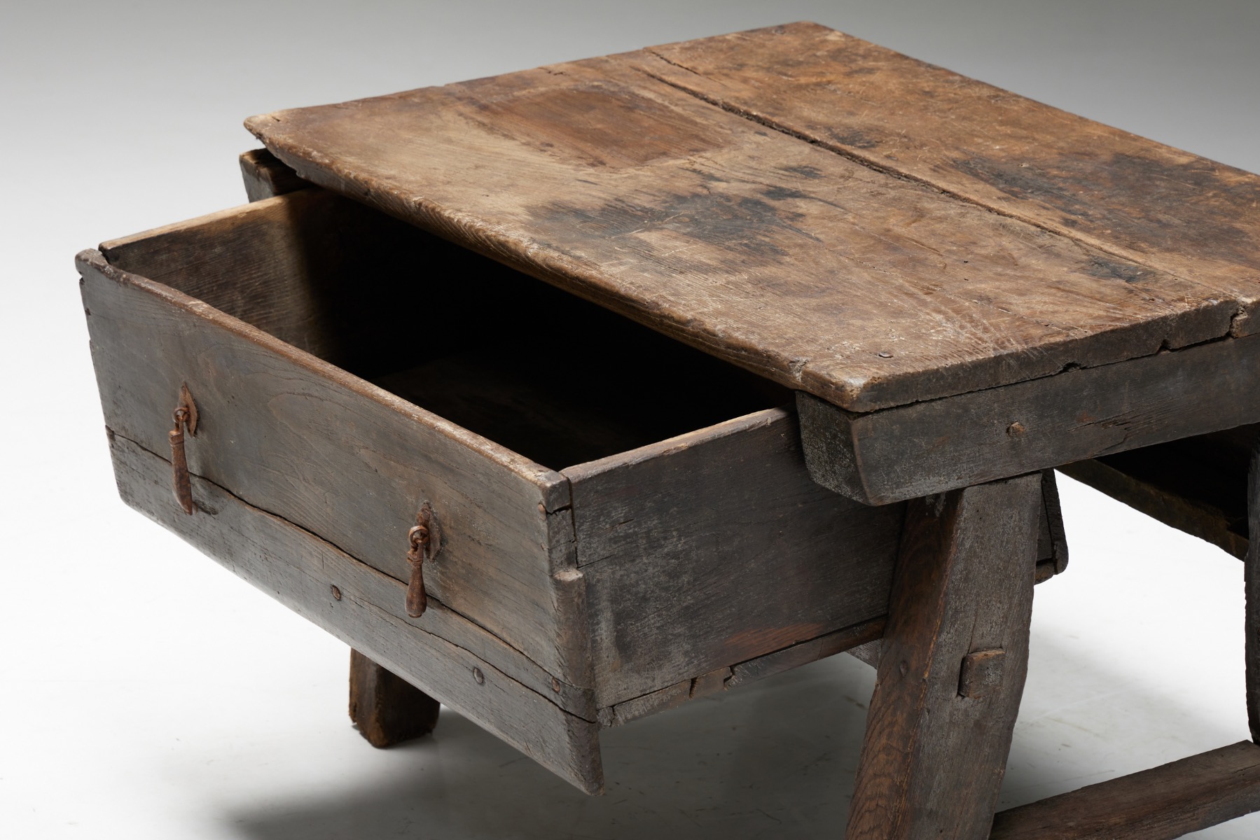 Antique rural writing table in art populaire wood